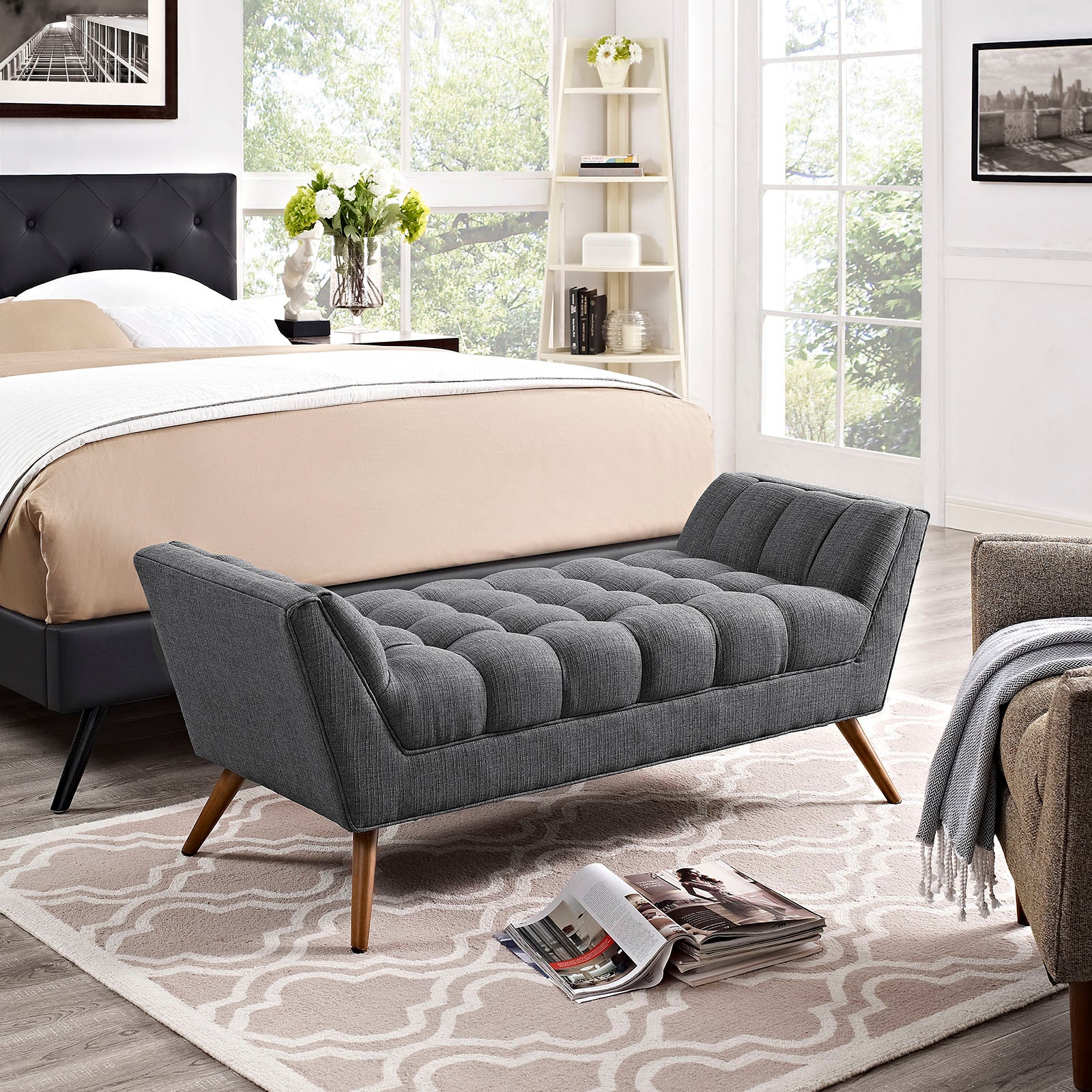 Modway Benches - Response Medium Upholstered Fabric Bench Gray