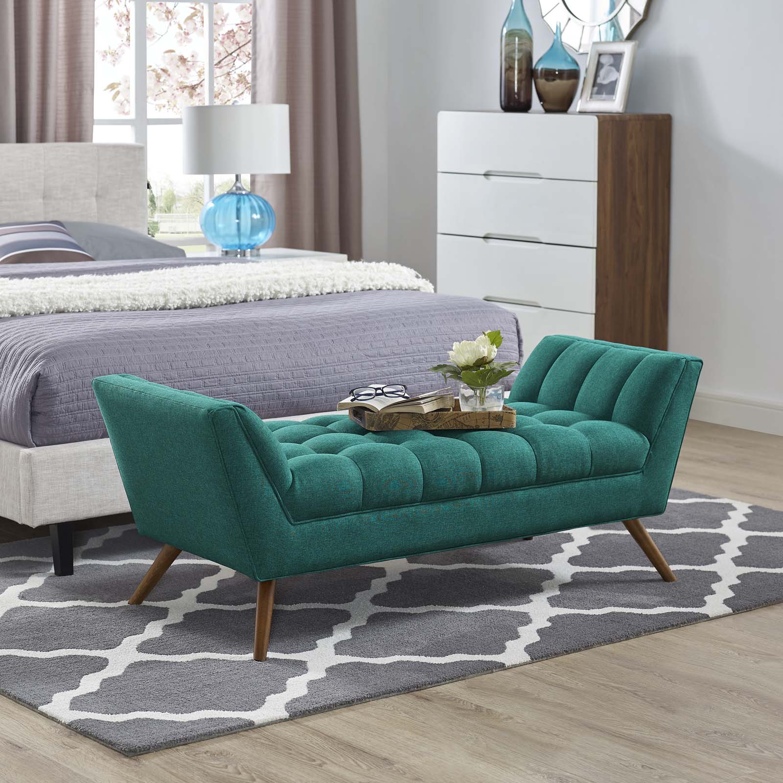Modway Benches - Response Medium Upholstered Fabric Bench Teal