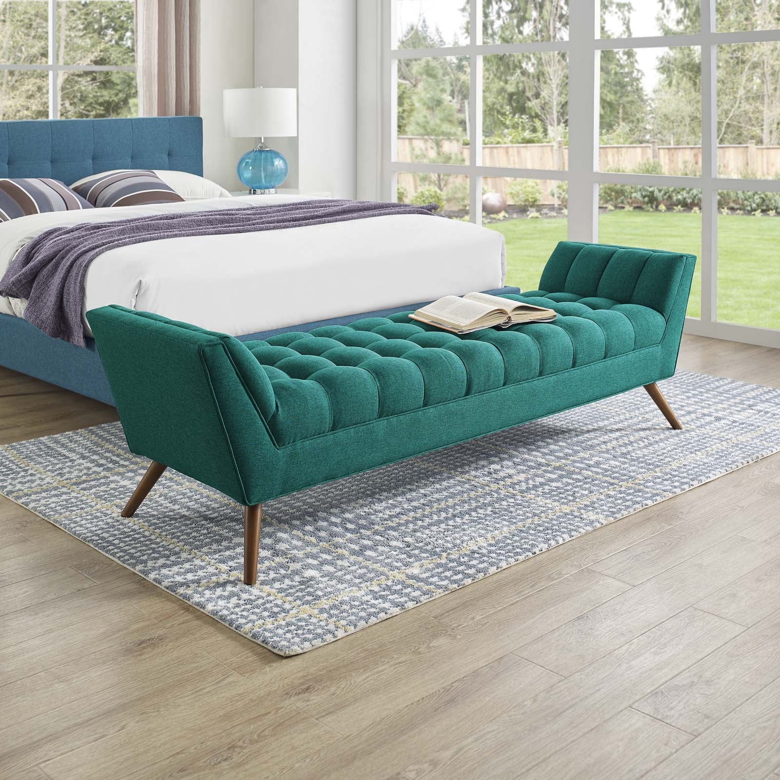 Modway Benches - Response Upholstered Fabric Bench Teal