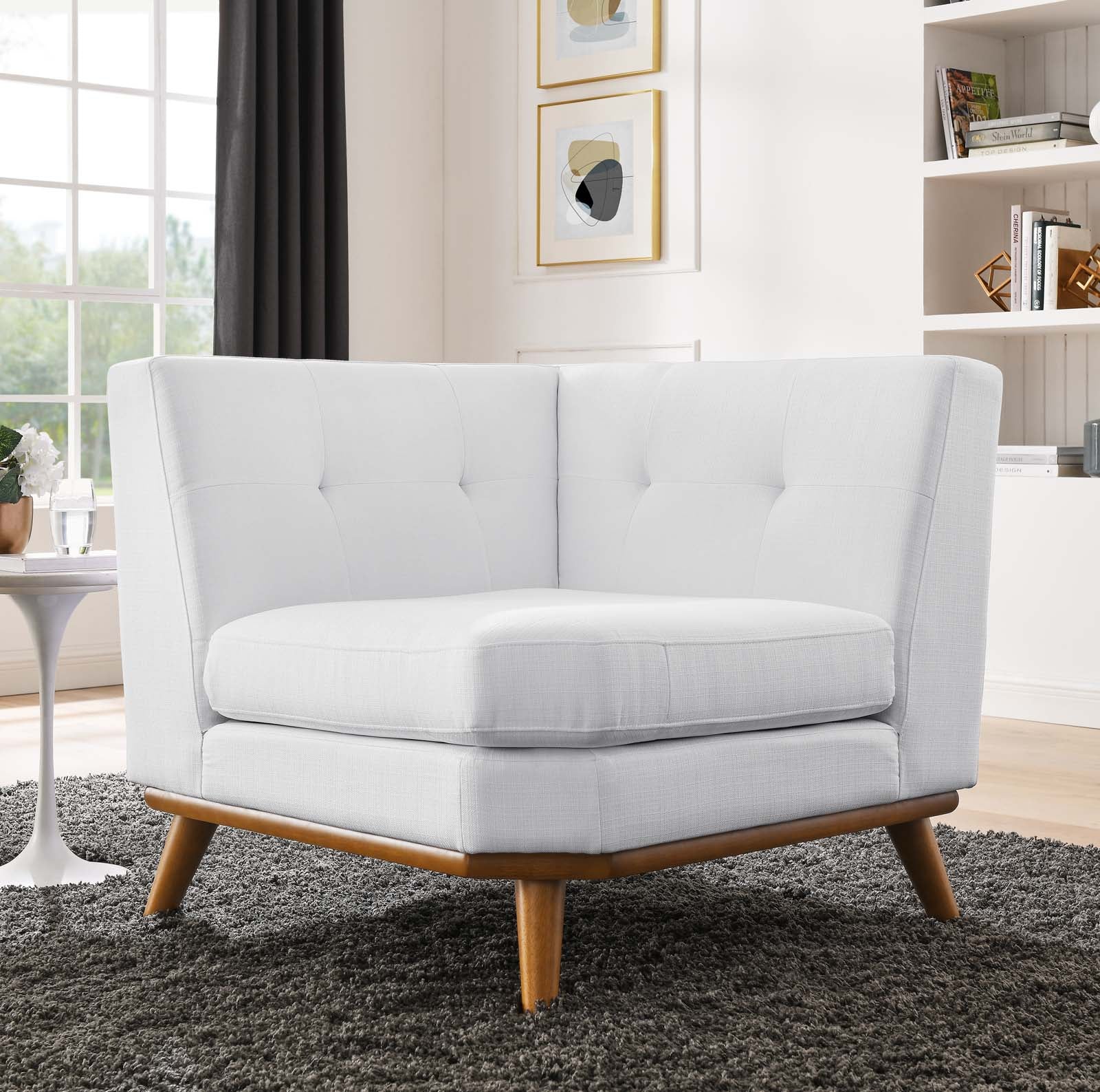 Modway Accent Chairs - Engage Upholstered Fabric Corner Chair White