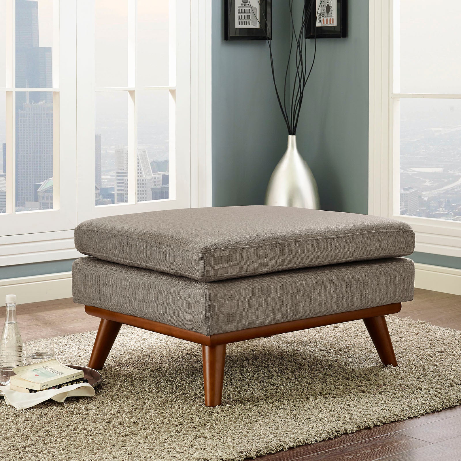 Modway Ottomans & Stools - Engage Upholstered Fabric Ottoman Granite