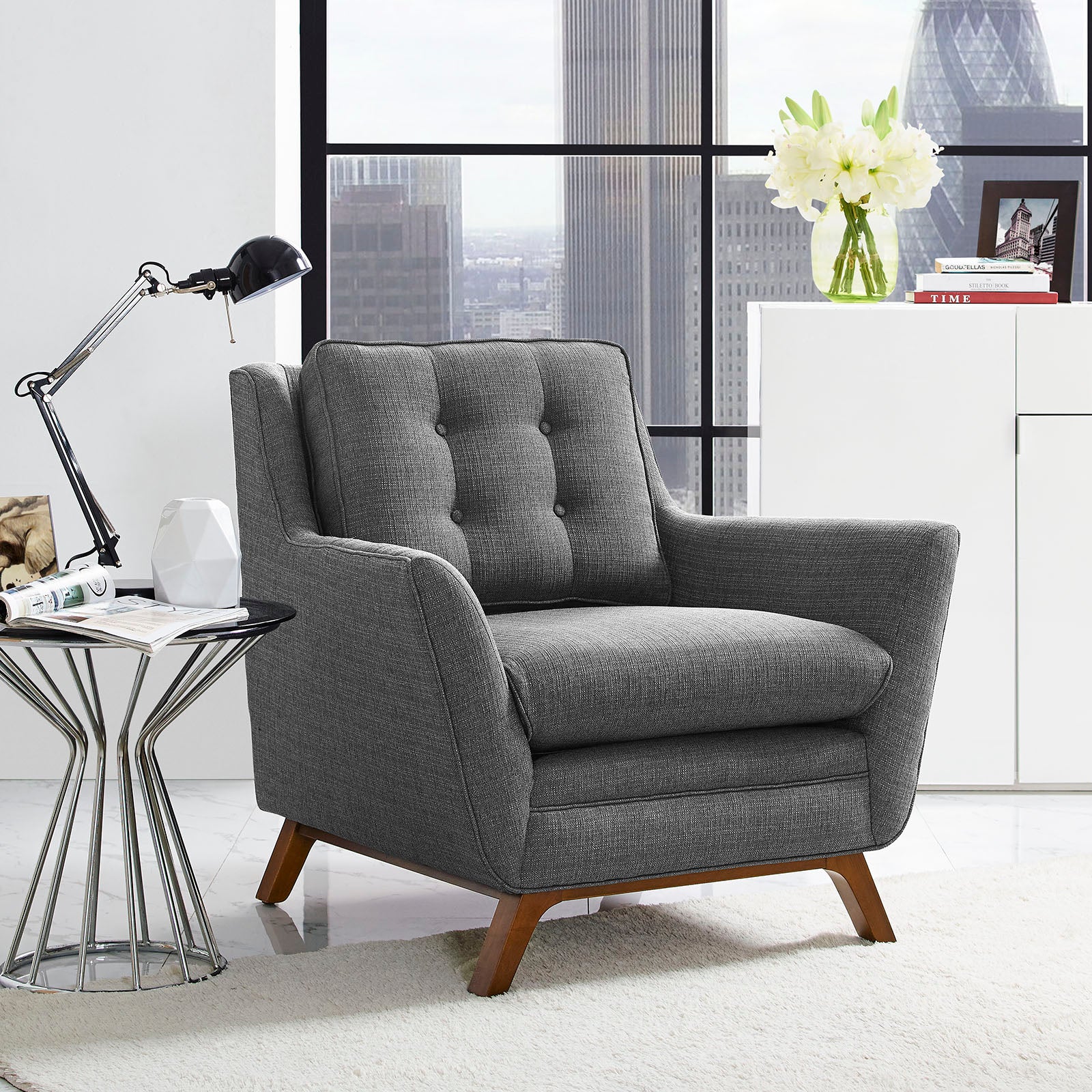 Modway Accent Chairs - Beguile Upholstered Fabric Armchair Gray