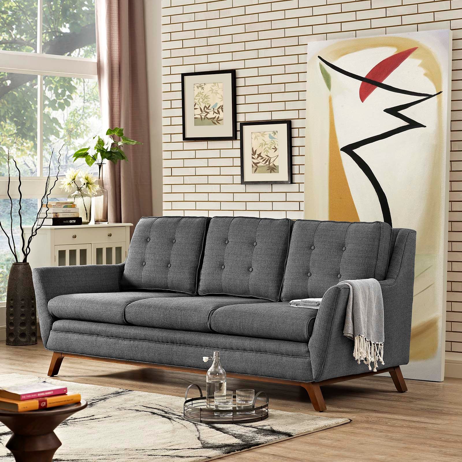Modway Sofas & Couches - Beguile Upholstered Fabric Sofa Gray