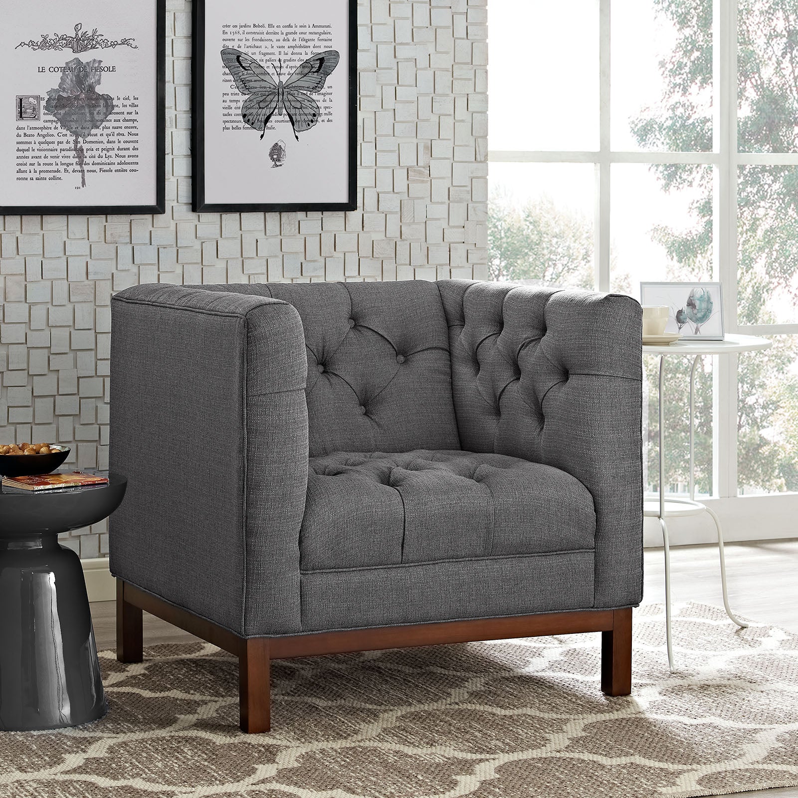 Modway Chairs - Panache Upholstered Fabric Armchair Gray