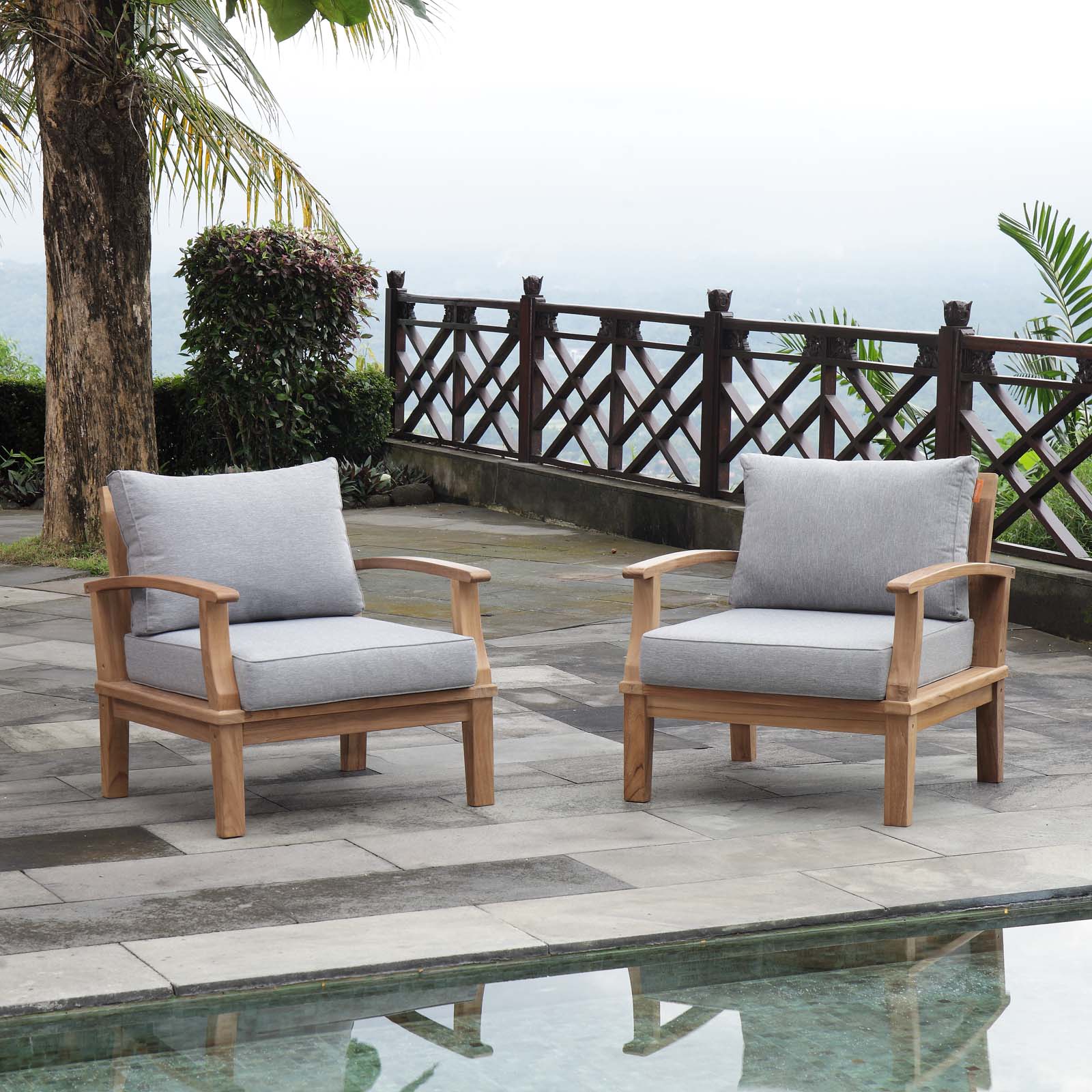 Modway Outdoor Conversation Sets - Marina 2 Piece Outdoor Teak Set Natural Gray