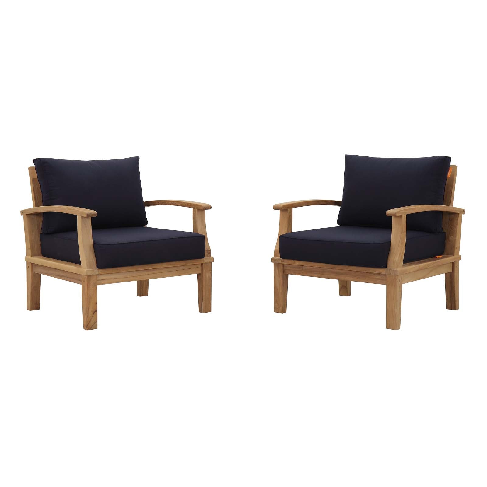 Modway Outdoor Chairs - Marina 2 Piece Outdoor 45"W Patio Teak Set Natural Navy