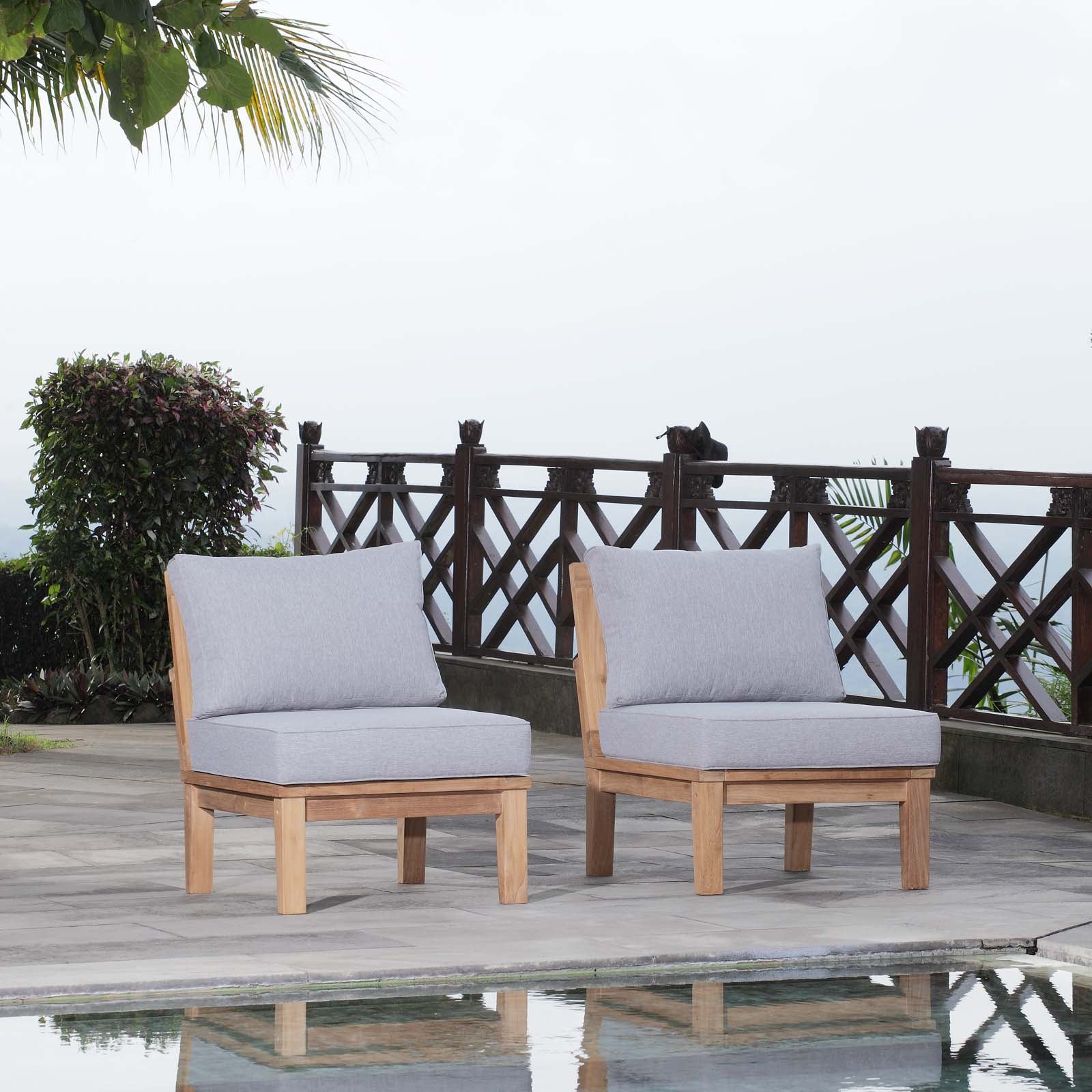 Modway Outdoor Chairs - Marina 2 Piece Outdoor Patio Teak Set Natural Gray