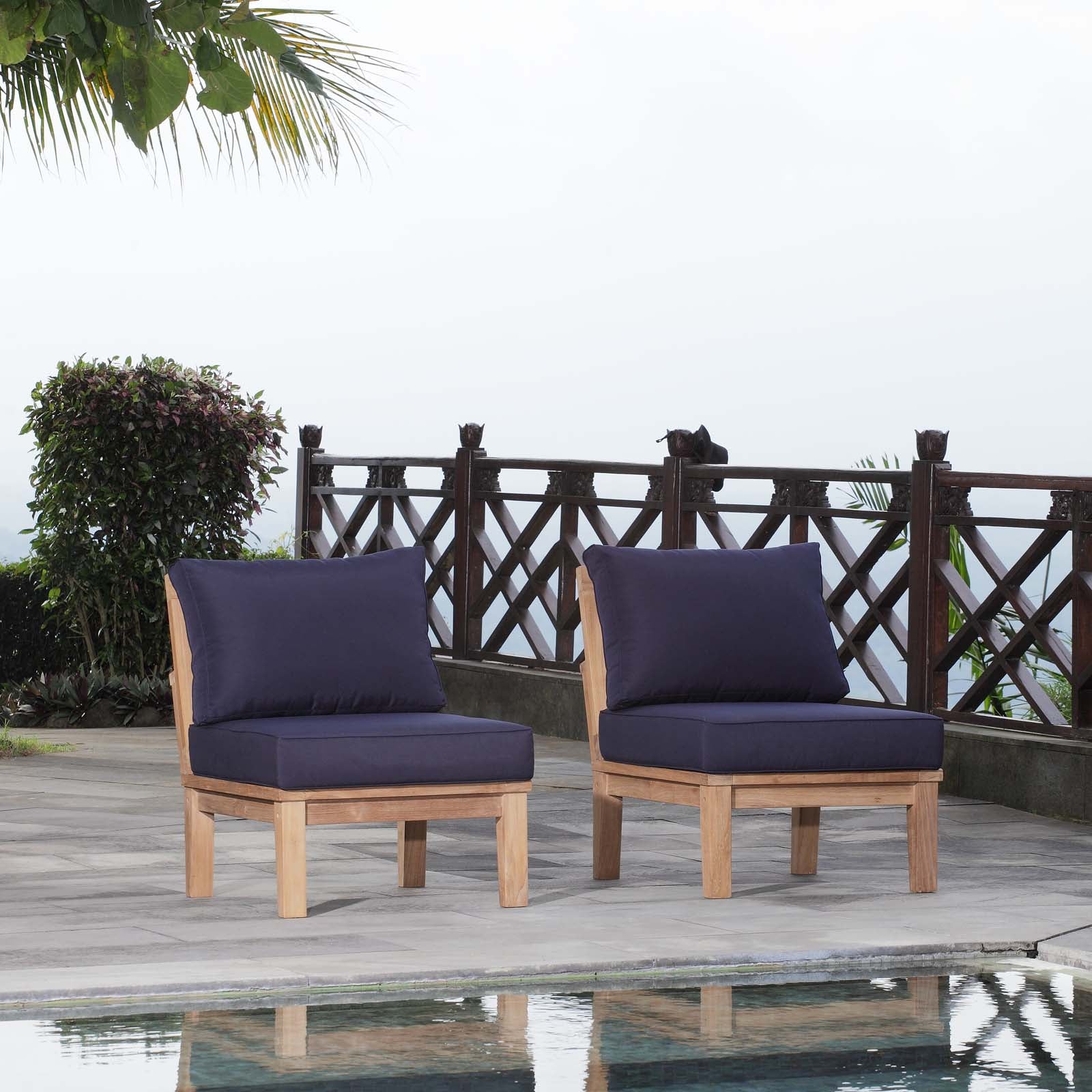 Modway Outdoor Chairs - Marina 2 Piece Outdoor 31.5"D Patio Teak Set Natural Navy