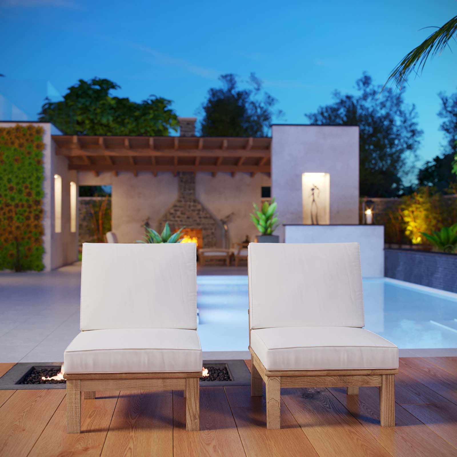 Modway Outdoor Chairs - Marina 2 Piece Outdoor 31.5"D Patio Teak Set Natural White