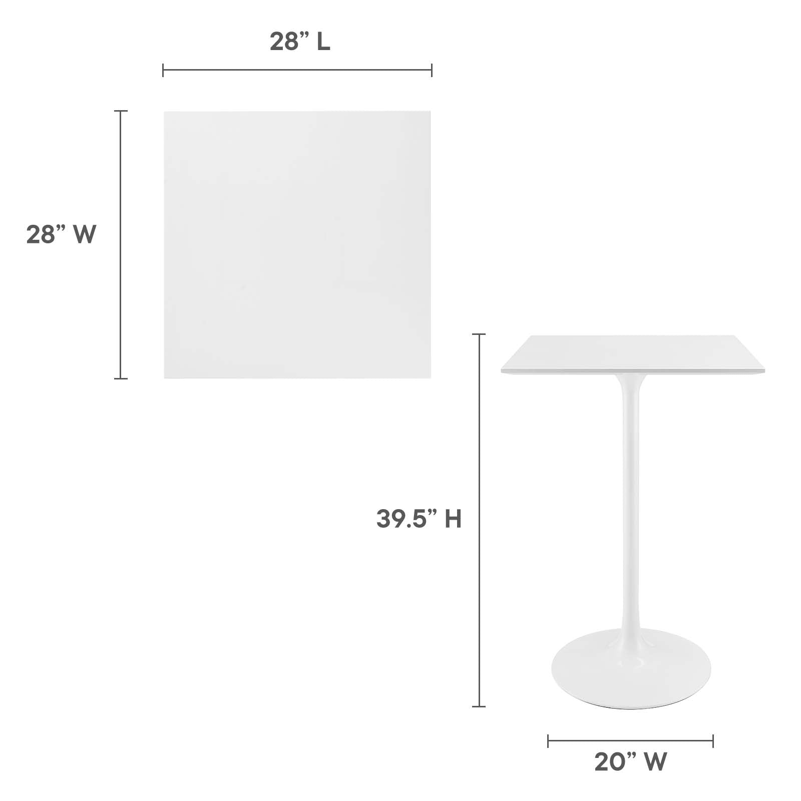 Modway Bar Tables - Lippa 28" Square Wood Top Bar Table White