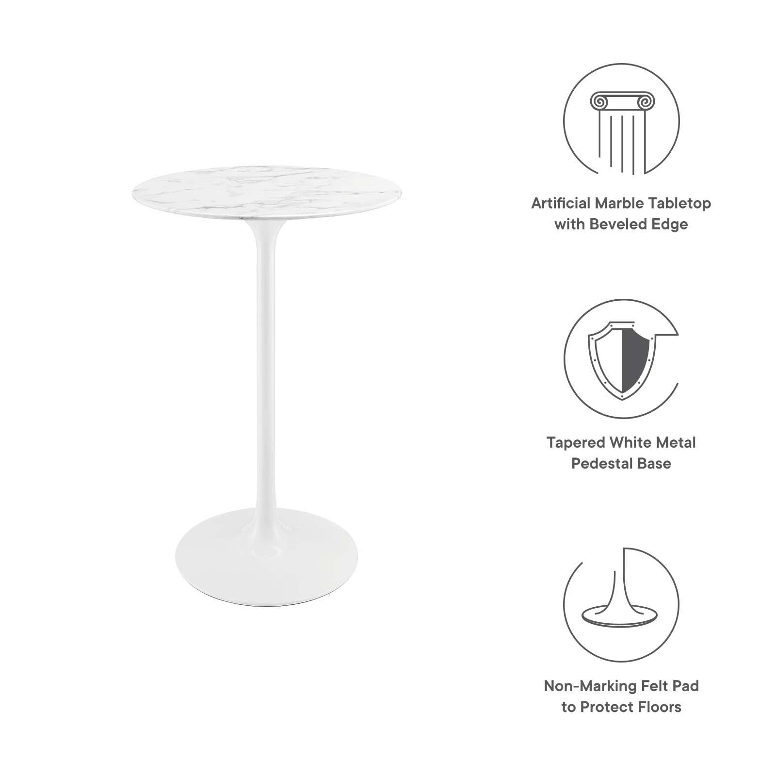 Modway Bar Tables - Lippa 28" Round Artificial Marble Bar Table White