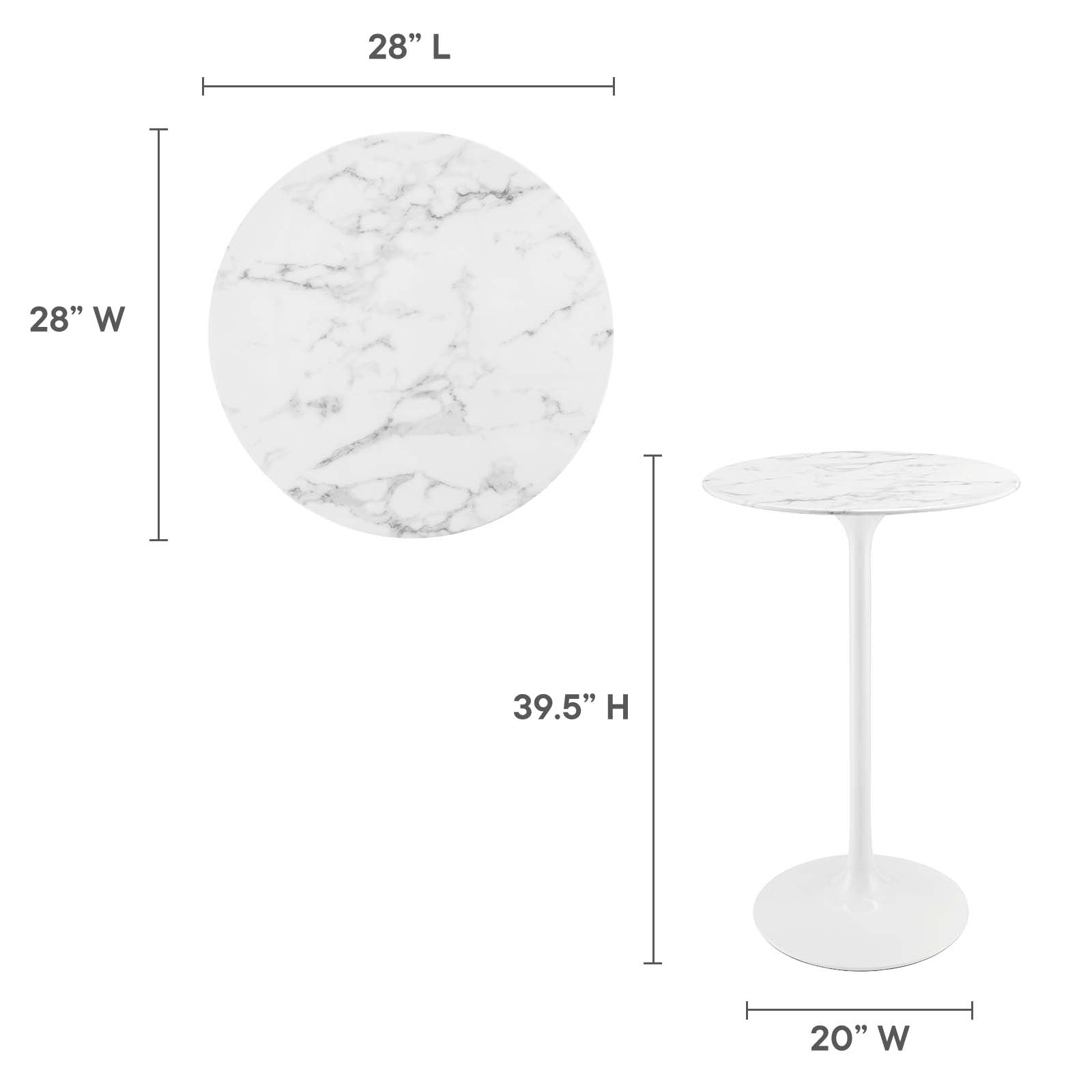 Modway Bar Tables - Lippa 28" Round Artificial Marble Bar Table White