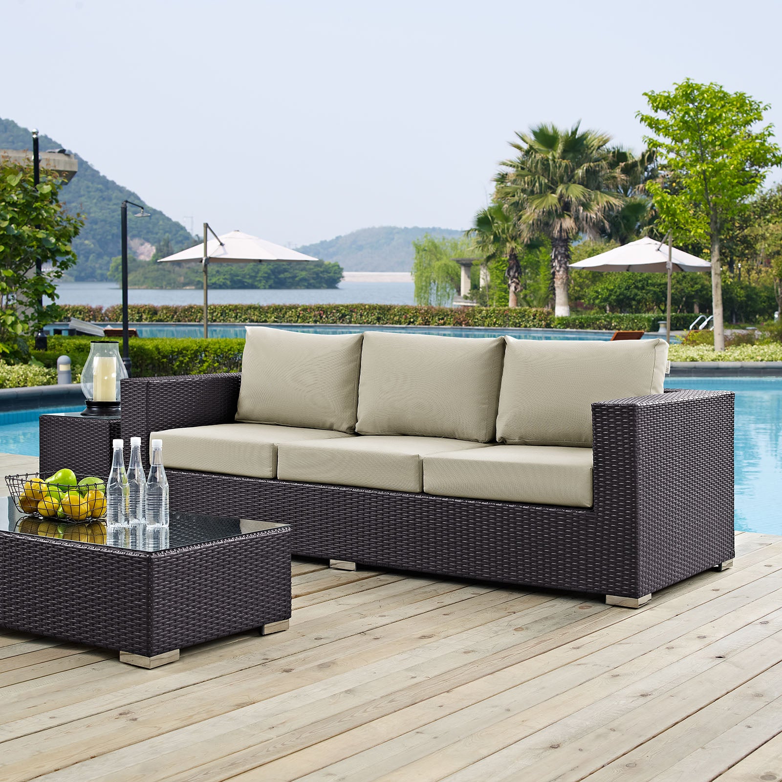 Modway Outdoor Sofas - Convene Outdoor Patio Sofa Espresso & Beige