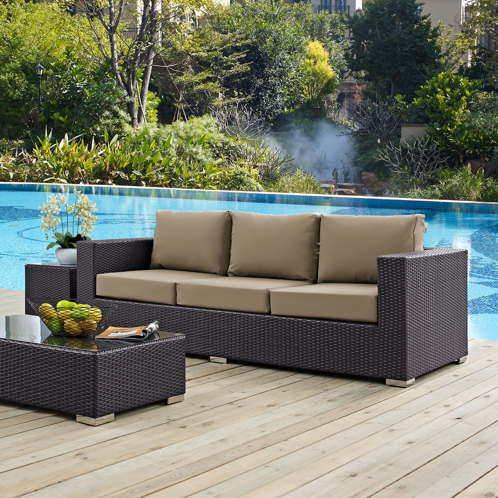 Modway Outdoor Sofas - Convene Outdoor Patio Sofa Espresso Mocha