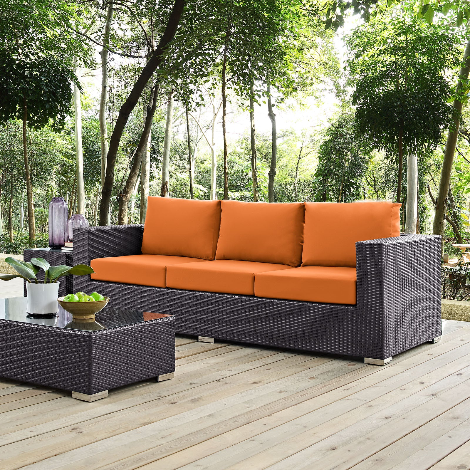 Modway Outdoor Sofas - Convene Outdoor Patio Sofa Espresso Orange