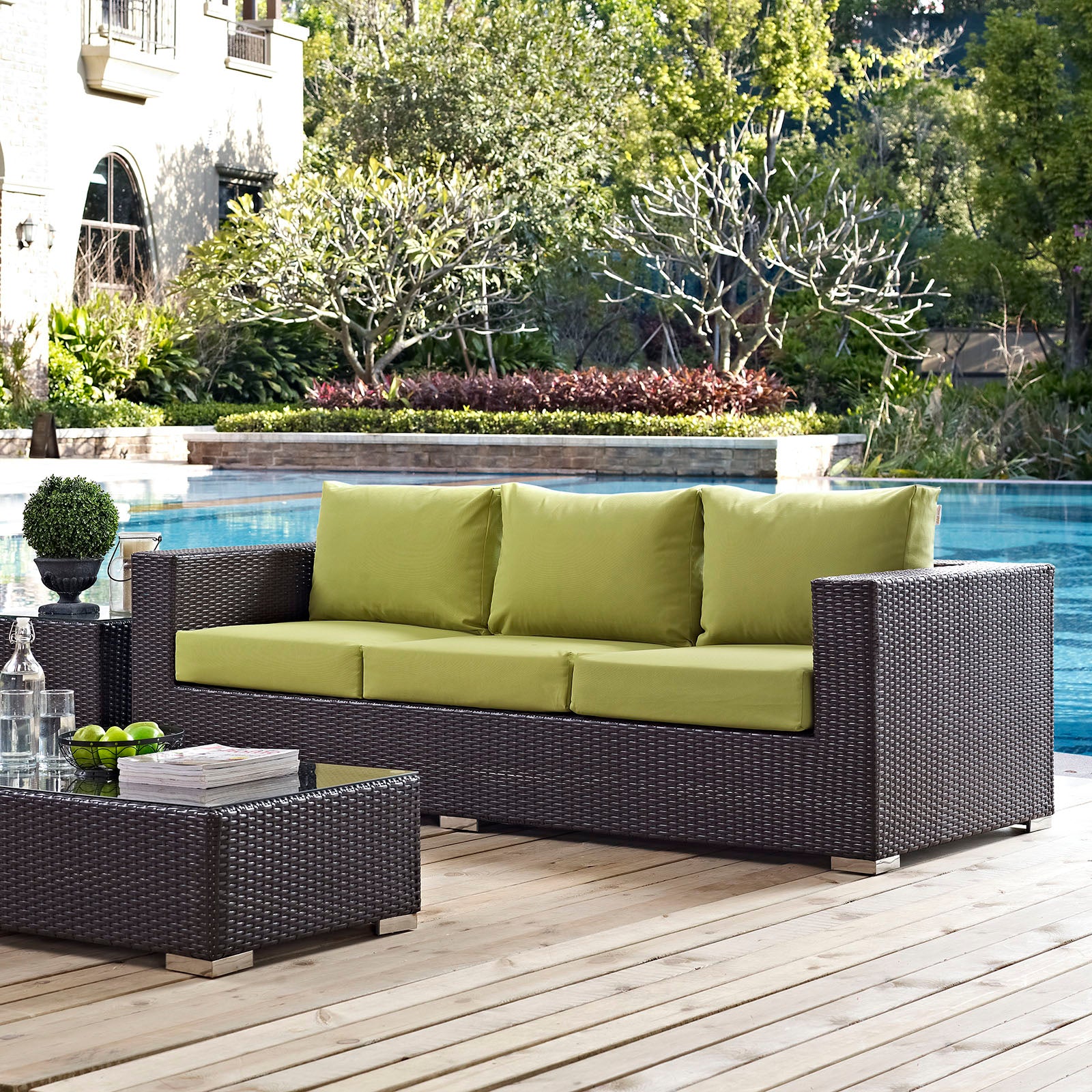 Modway Outdoor Sofas - Convene Outdoor Patio Sofa Espresso Peridot