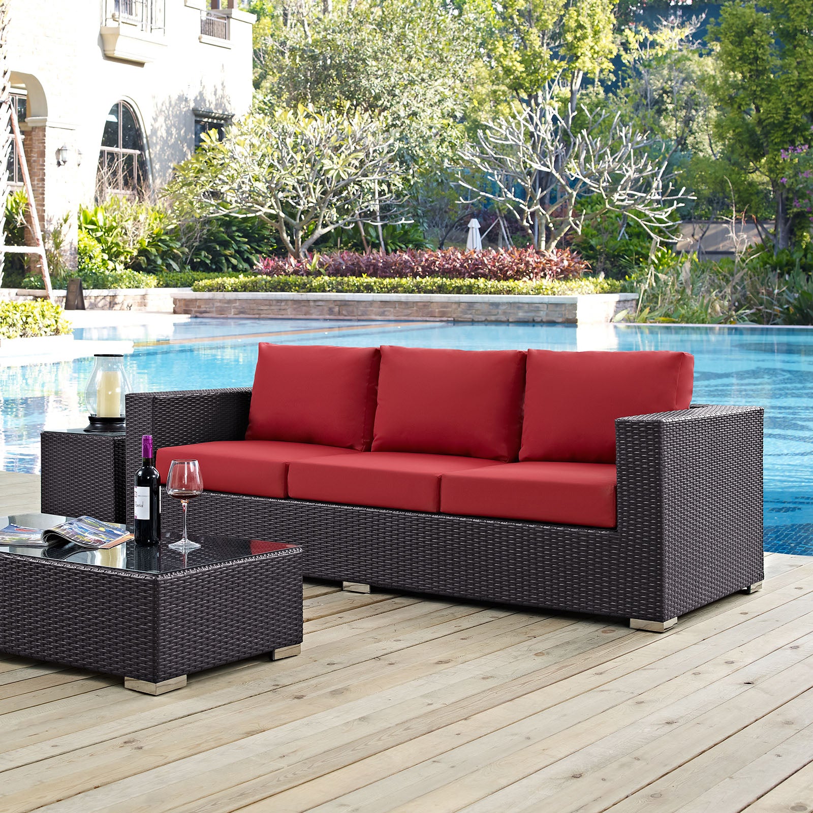 Modway Outdoor Sofas - Convene Outdoor Patio Sofa Espresso Red