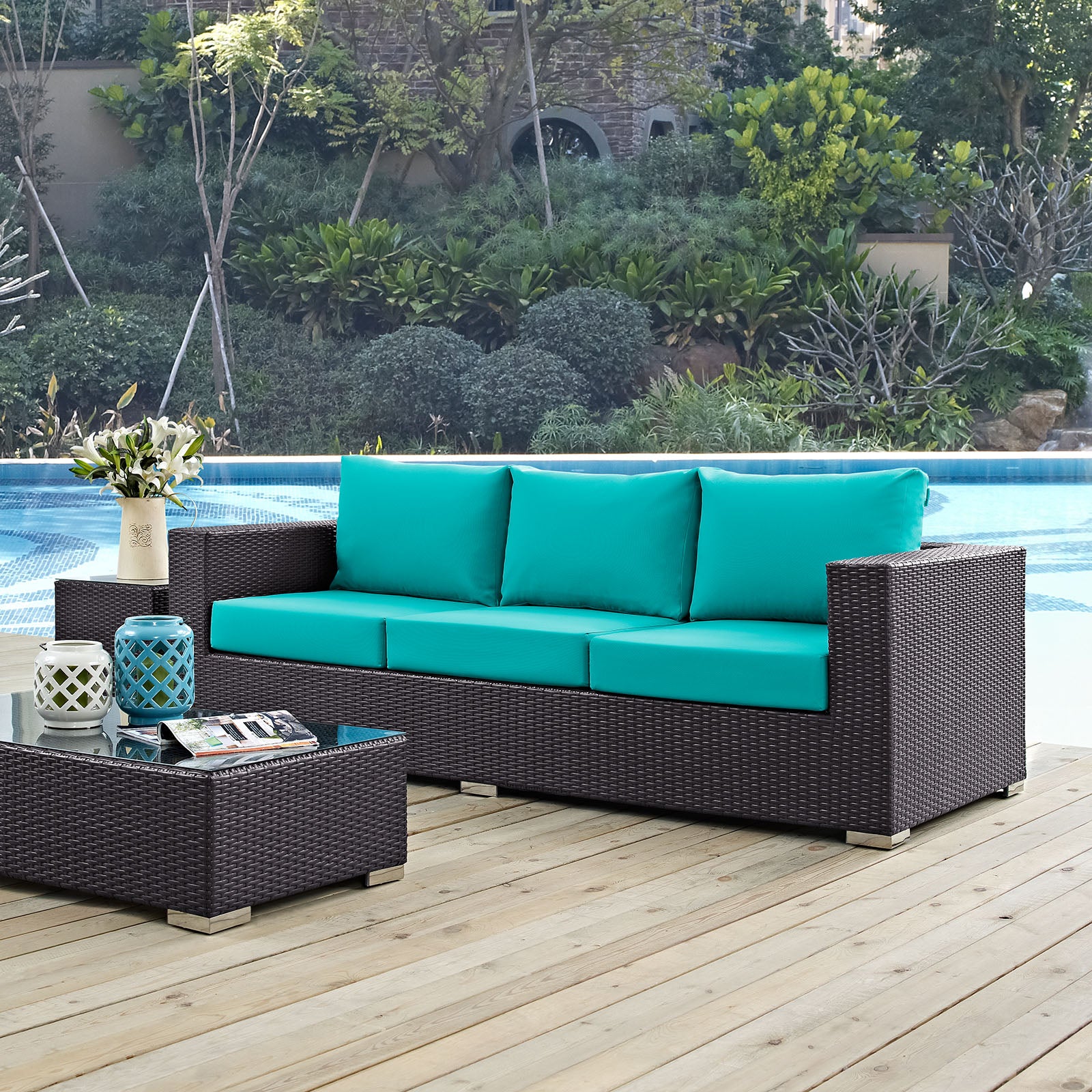 Modway Outdoor Sofas - Convene Outdoor Patio Sofa Espresso Turquoise