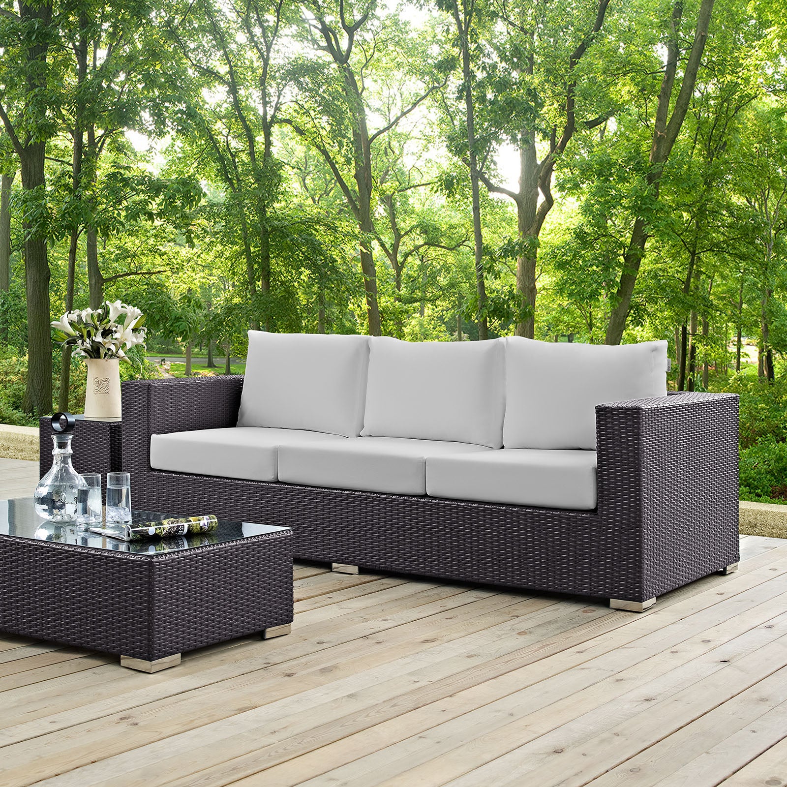 Modway Outdoor Sofas - Convene Outdoor Patio Sofa Espresso White