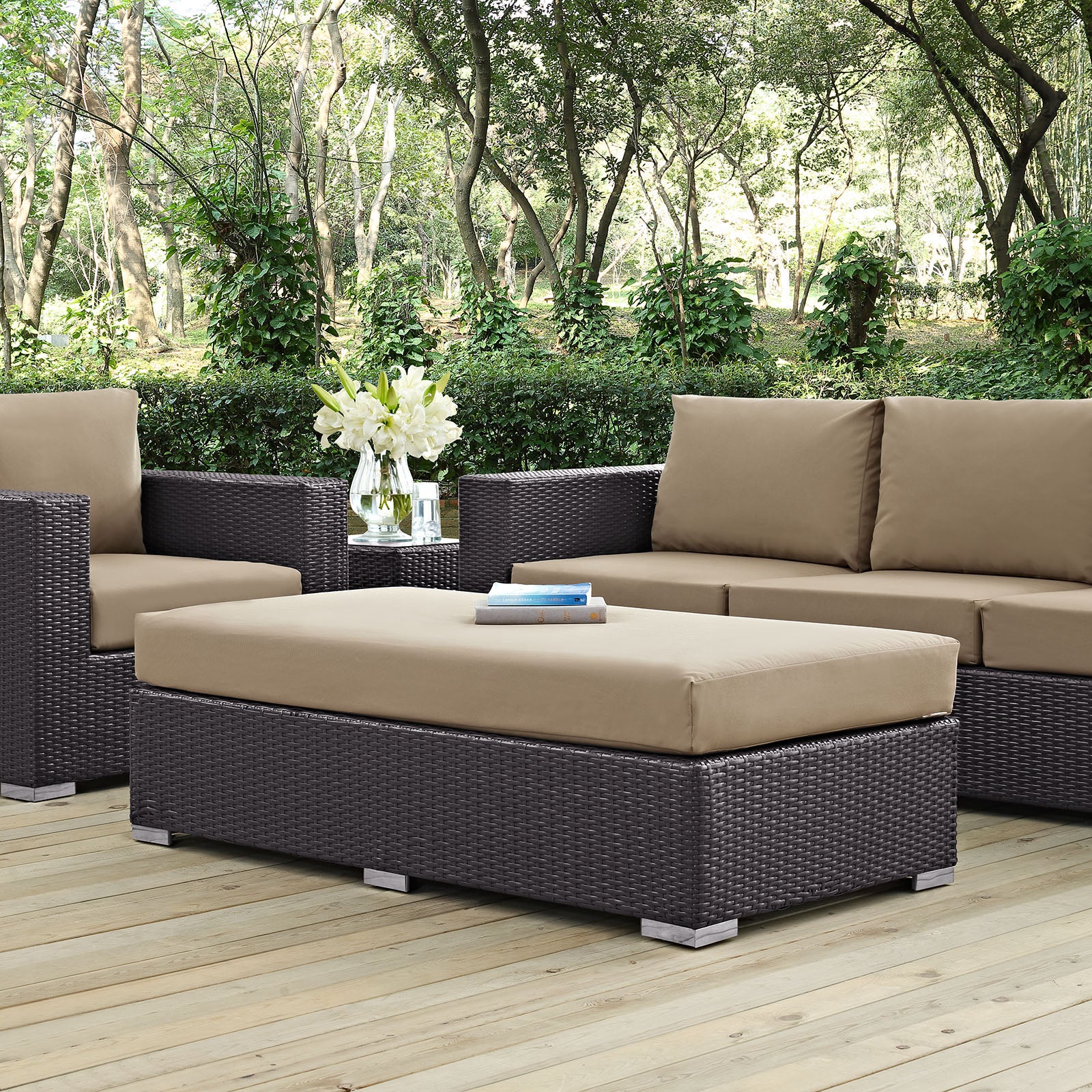 Modway Outdoor Stools & Benches - Convene Outdoor Patio Fabric Rectangle Ottoman Espresso Mocha