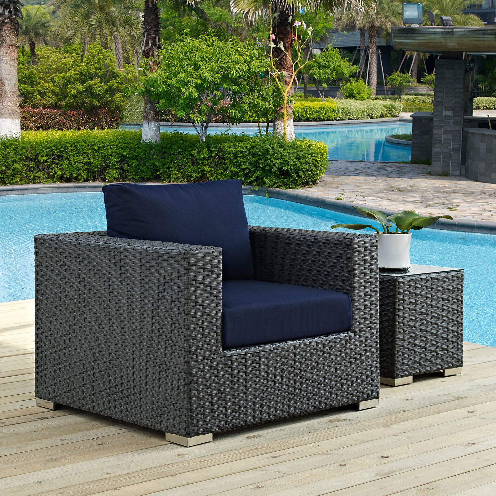 Modway Outdoor Chairs - Sojourn Outdoor Patio Sunbrella Armchair Canvas Navy