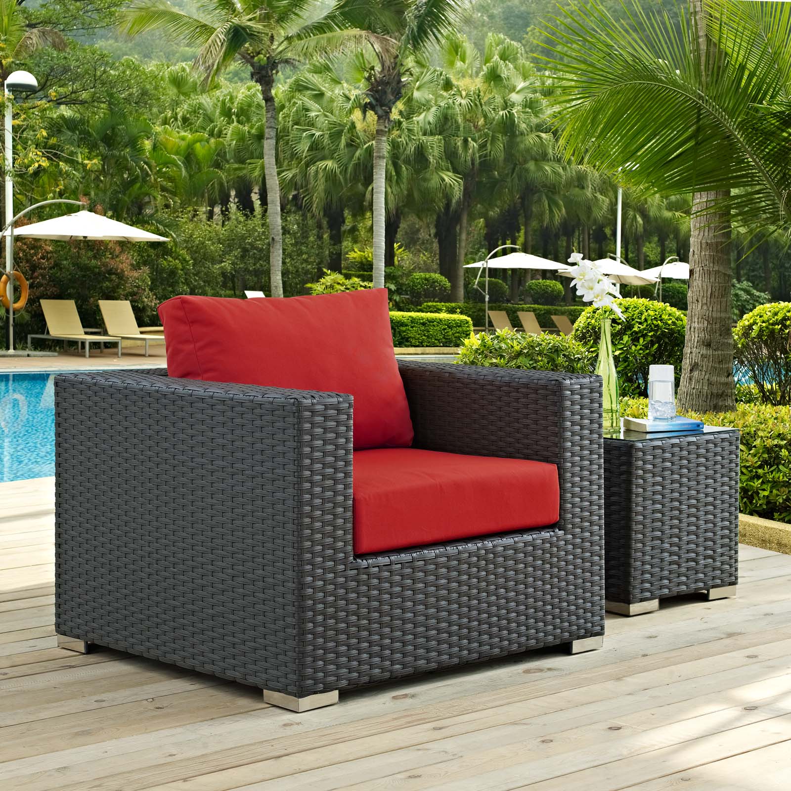 Modway Outdoor Chairs - Sojourn Outdoor Patio Sunbrella Armchair Canvas Red