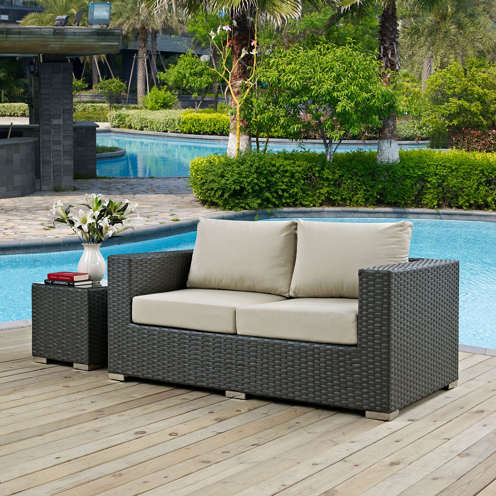 Modway Outdoor Sofas - Sojourn Outdoor Patio Sunbrella Loveseat Canvas Antique Beige