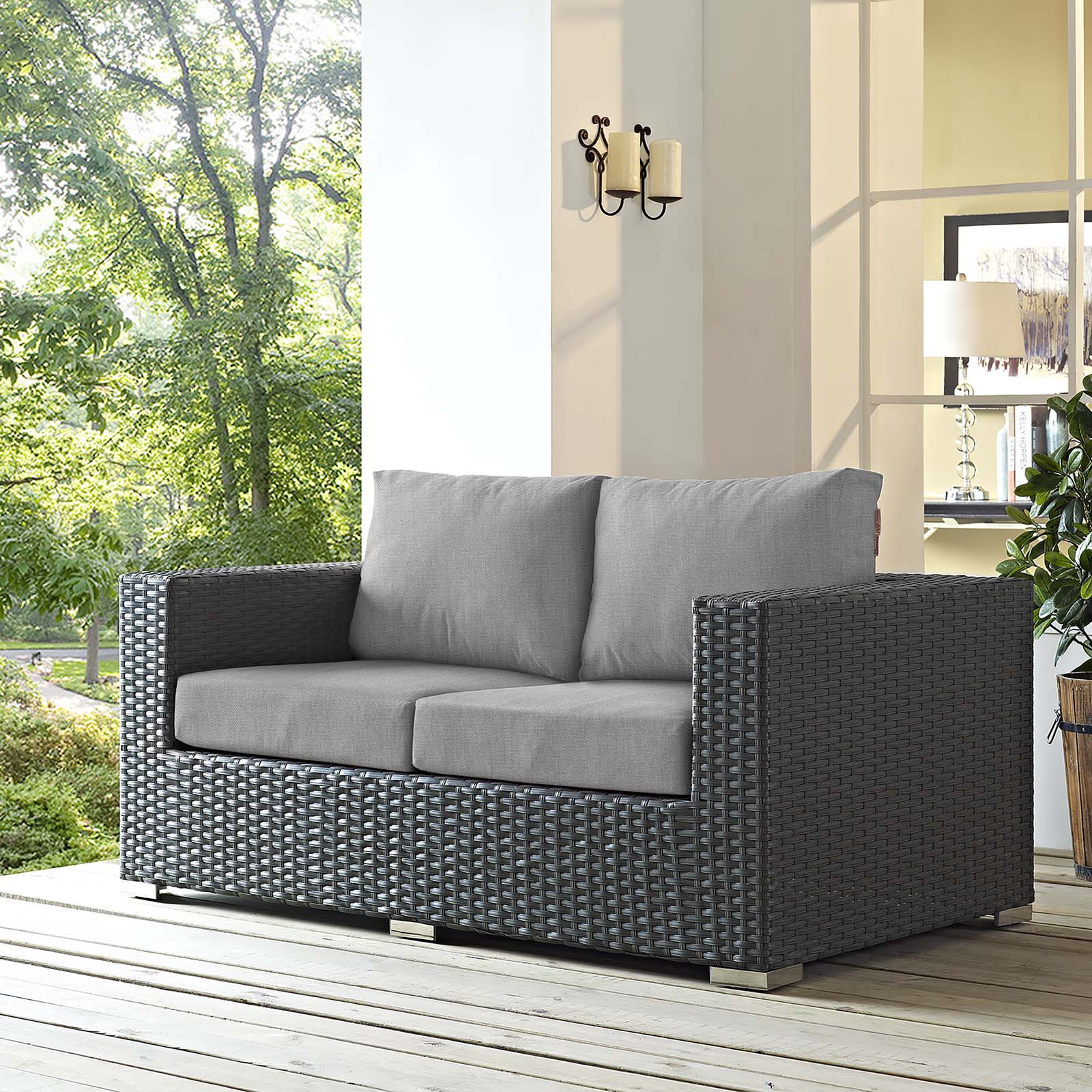 Modway Outdoor Sofas - Sojourn Outdoor Patio Sunbrella Loveseat Canvas Gray