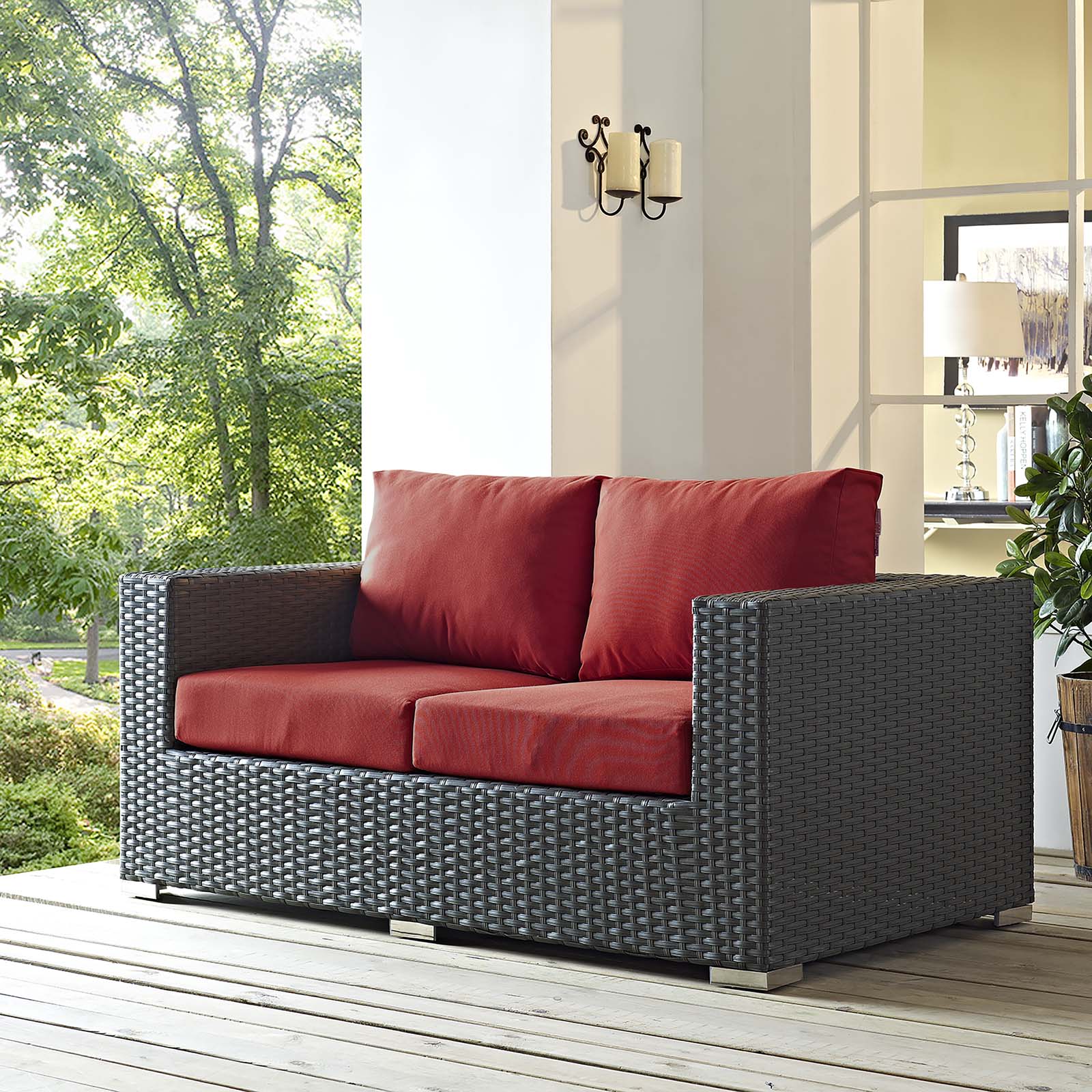 Modway Outdoor Sofas - Sojourn Outdoor Patio Sunbrella Loveseat Canvas Red