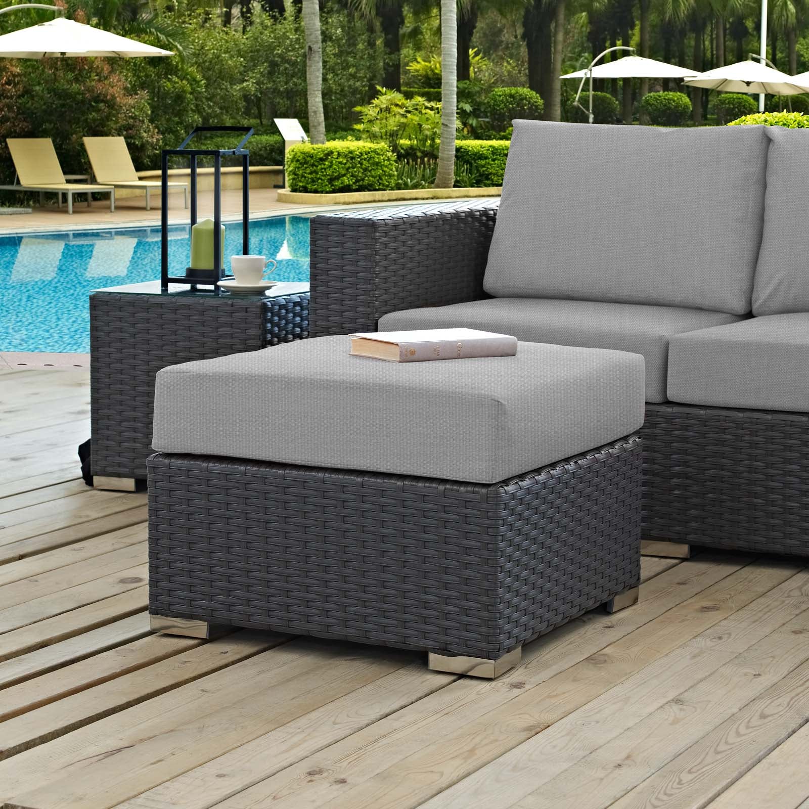Modway Outdoor Stools & Benches - Sojourn Outdoor Patio Sunbrella Ottoman Canvas Gray