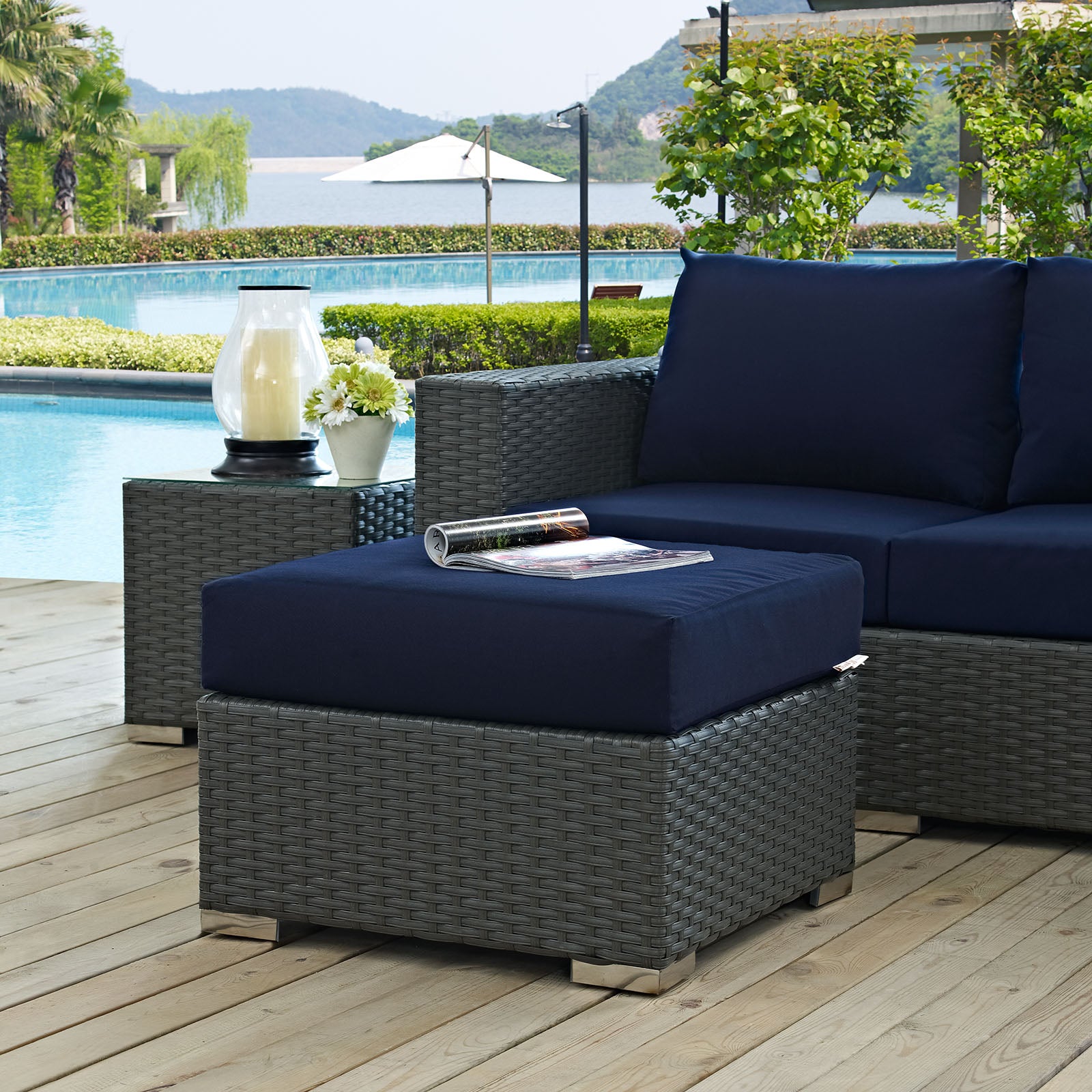 Modway Outdoor Stools & Benches - Sojourn Outdoor Patio Sunbrella Ottoman Canvas Navy