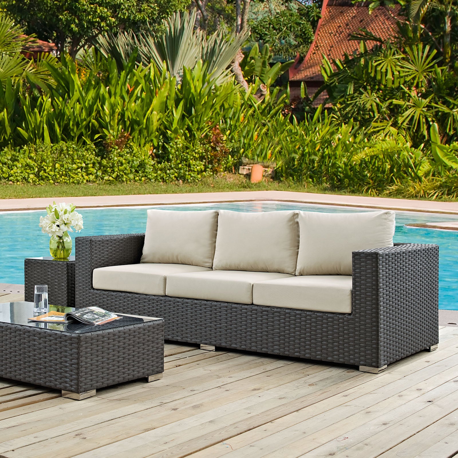 Modway Outdoor Sofas - Sojourn Outdoor Patio Sunbrella Sofa Canvas Antique Beige