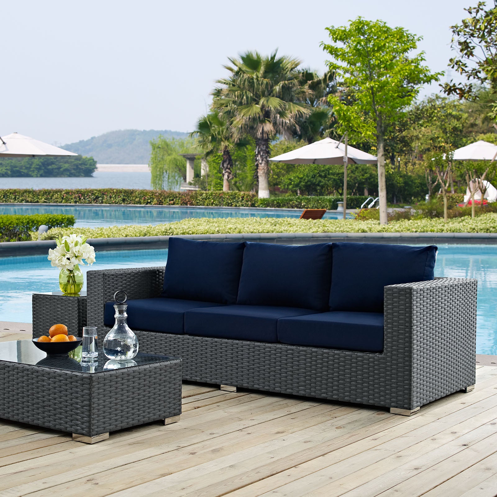 Modway Outdoor Sofas - Sojourn Outdoor Patio Sunbrella Sofa Canvas Navy