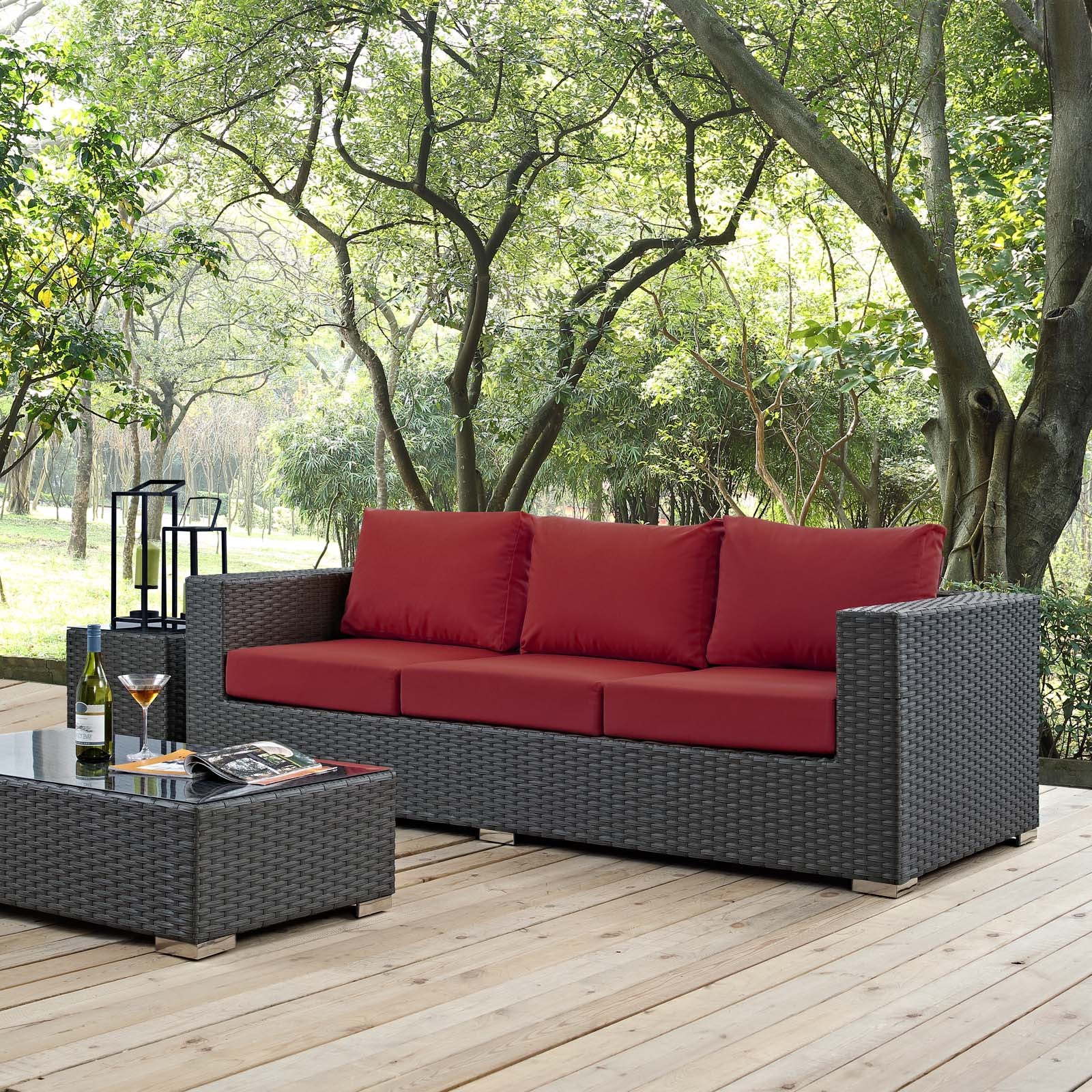 Modway Outdoor Sofas - Sojourn Outdoor Patio Sunbrella Sofa Canvas Red