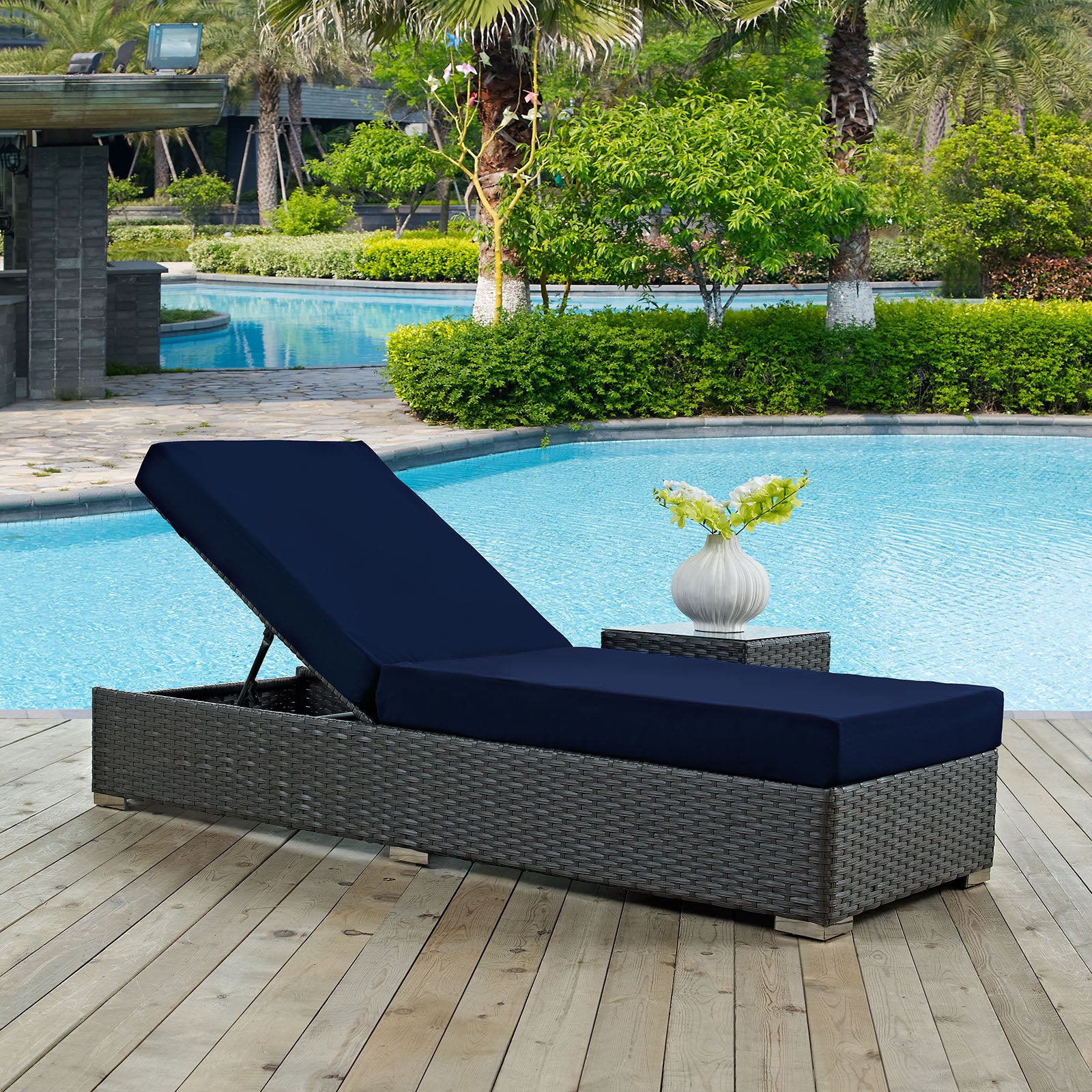 Modway Outdoor Loungers - Sojourn Outdoor Patio Sunbrella Chaise Lounge Canvas Navy