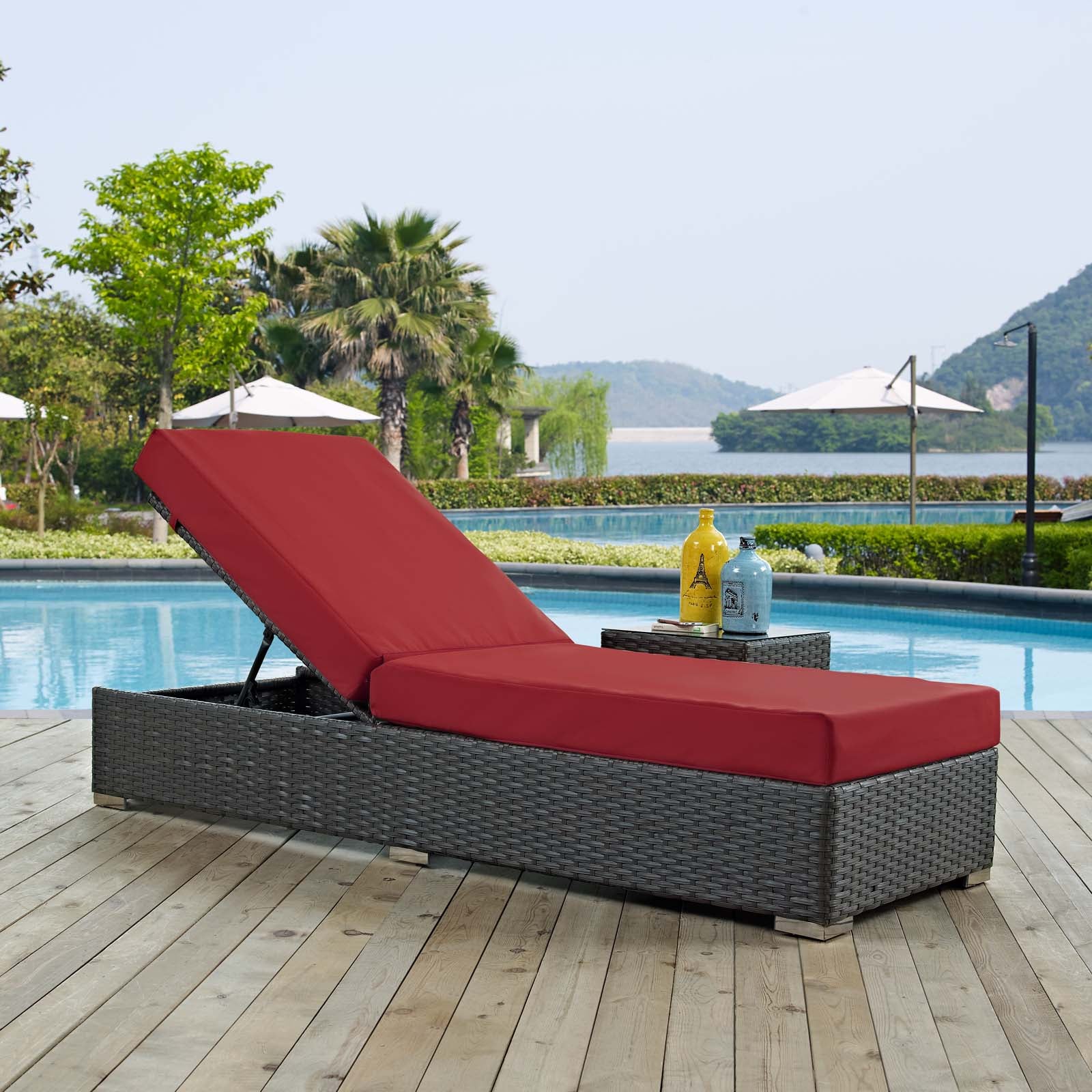 Modway Outdoor Loungers - Sojourn Outdoor Patio Sunbrella Chaise Lounge Canvas Red