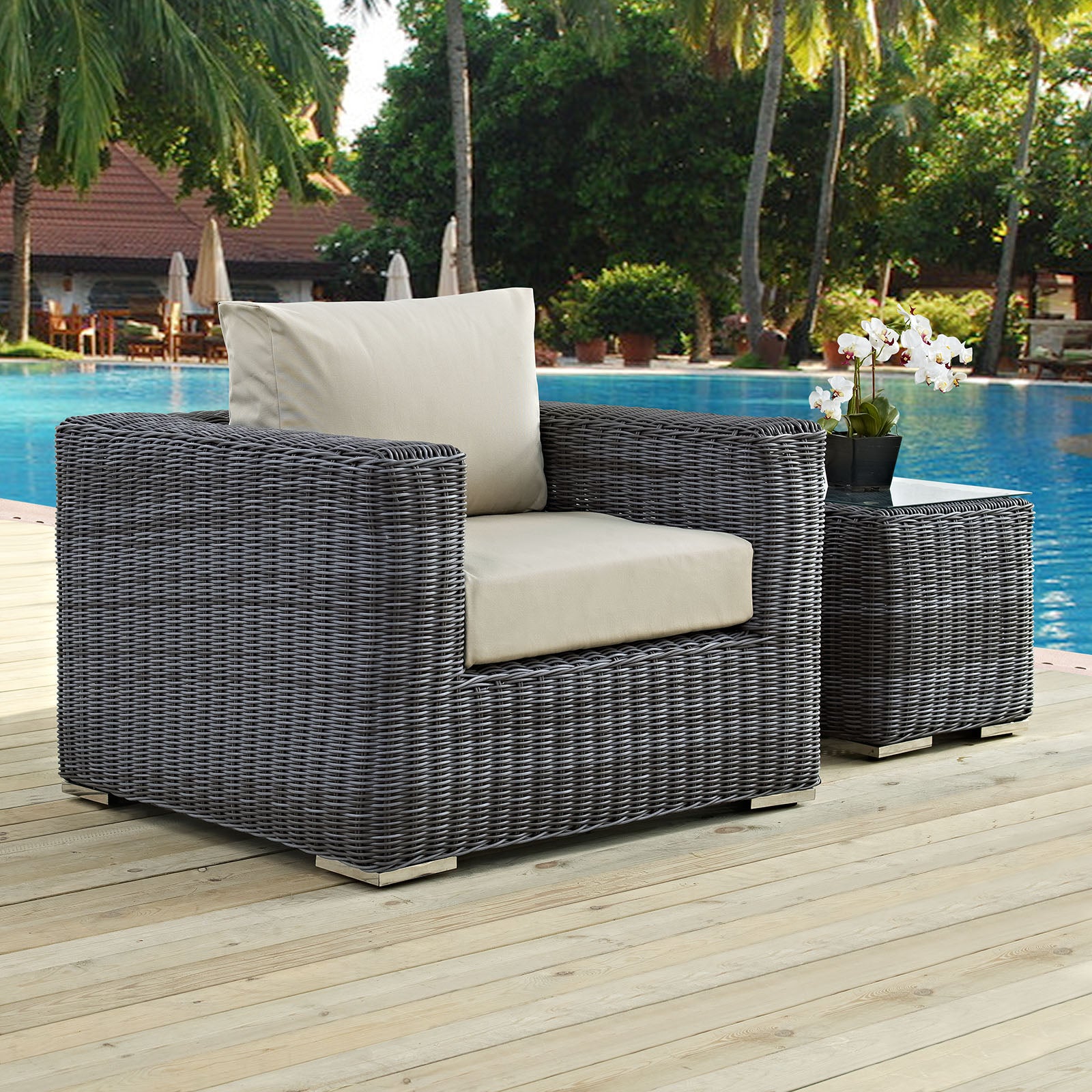 Modway Outdoor Chairs - Summon Outdoor Patio Fabric Sunbrella Armchair Canvas Antique Beige