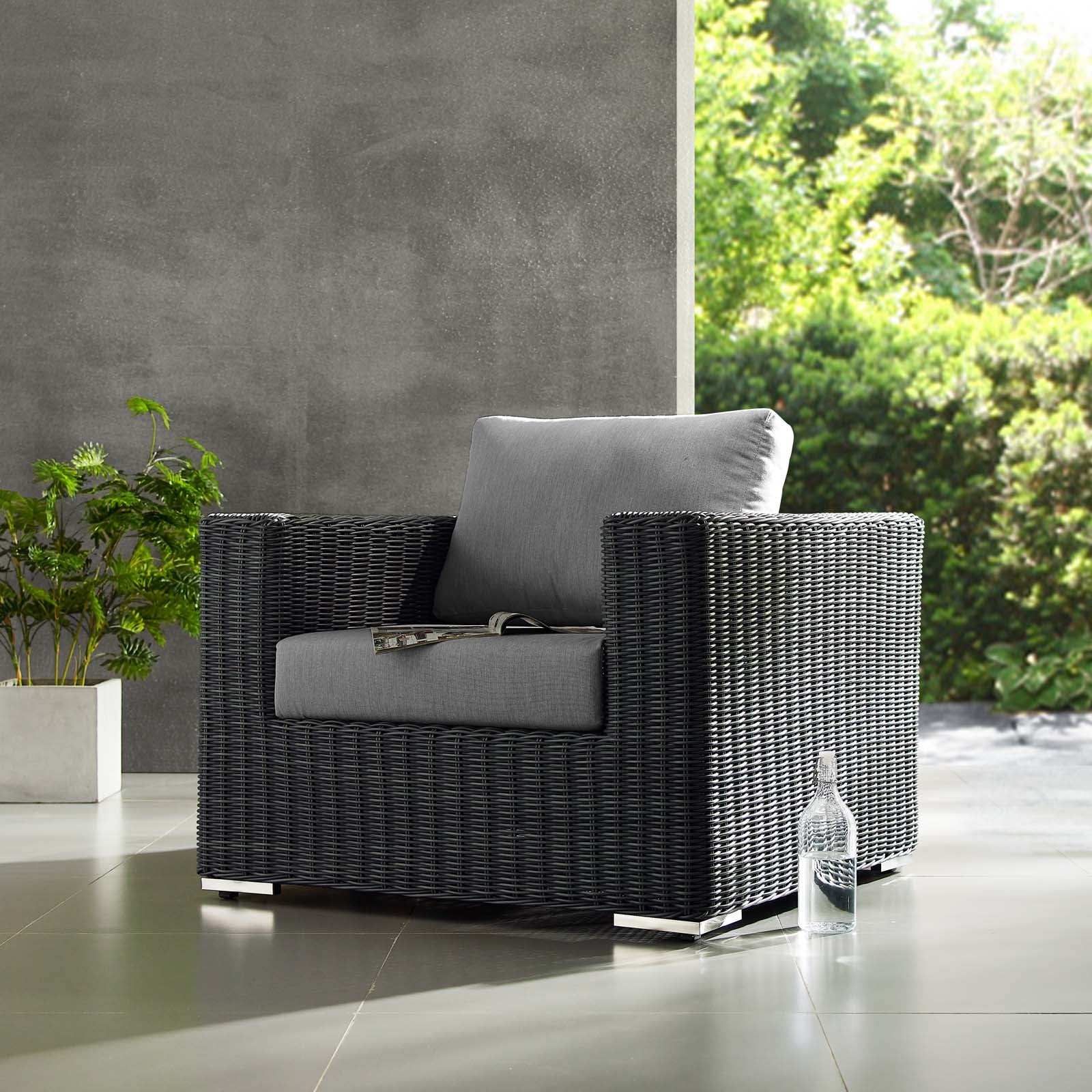 Modway Outdoor Chairs - Summon Outdoor Patio Fabric Sunbrella Armchair Canvas Gray