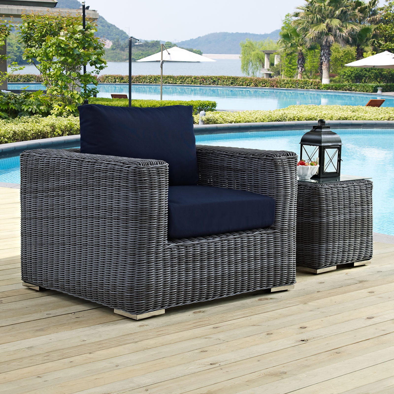 Modway Outdoor Chairs - Summon Outdoor Armchair Canvas Navy