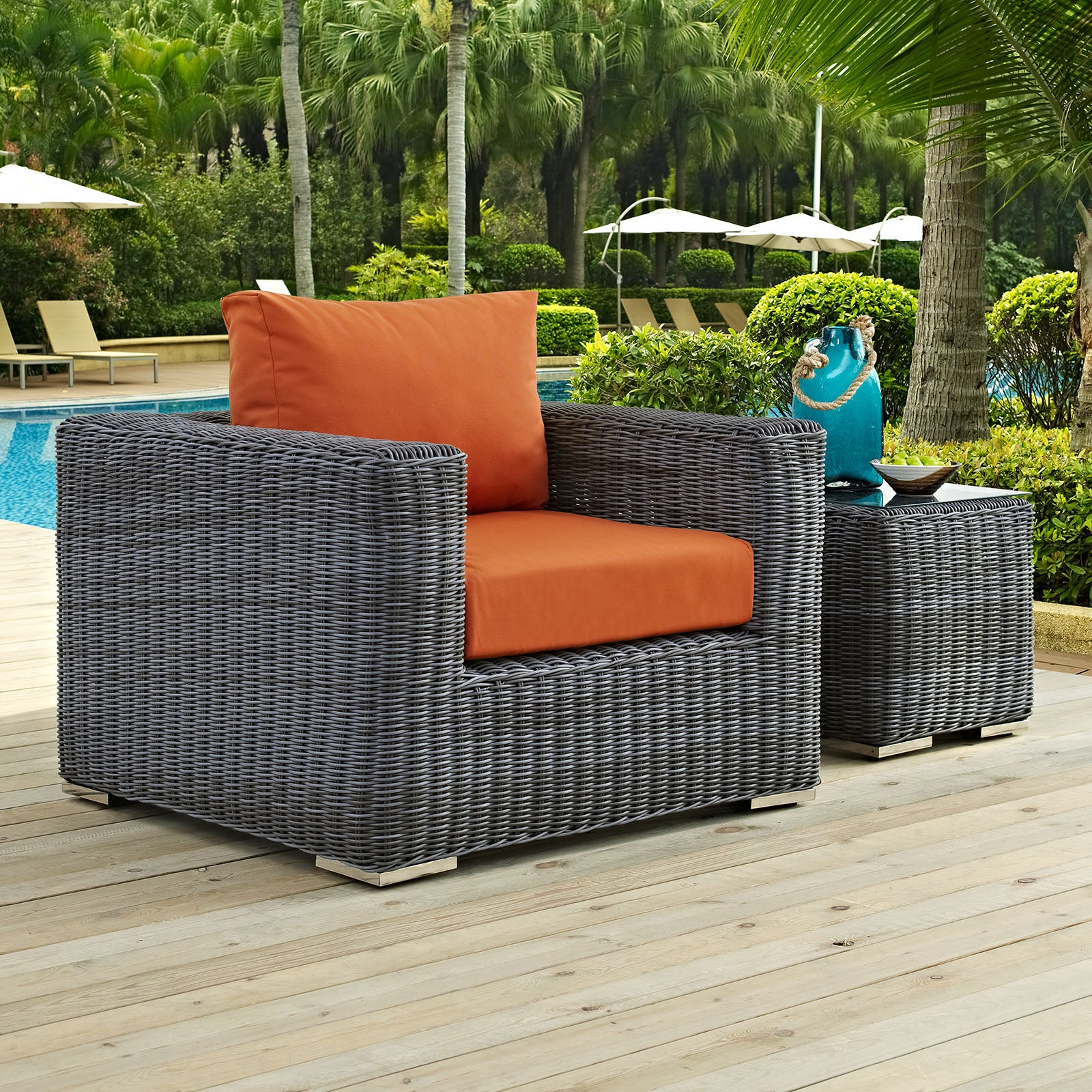 Modway Outdoor Chairs - Summon Outdoor Patio Fabric Sunbrella Armchair Canvas Tuscan