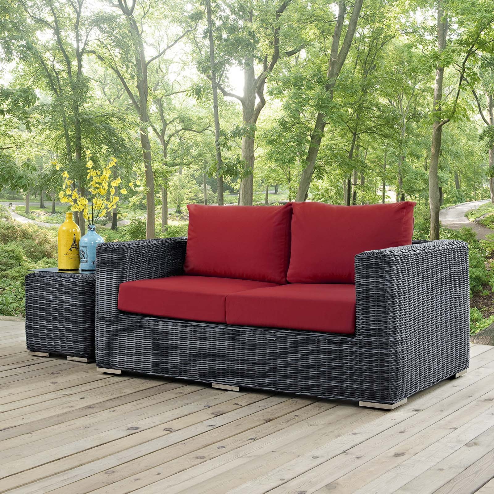 Modway Outdoor Sofas - Summon Outdoor Patio Sunbrella Loveseat Canvas Red