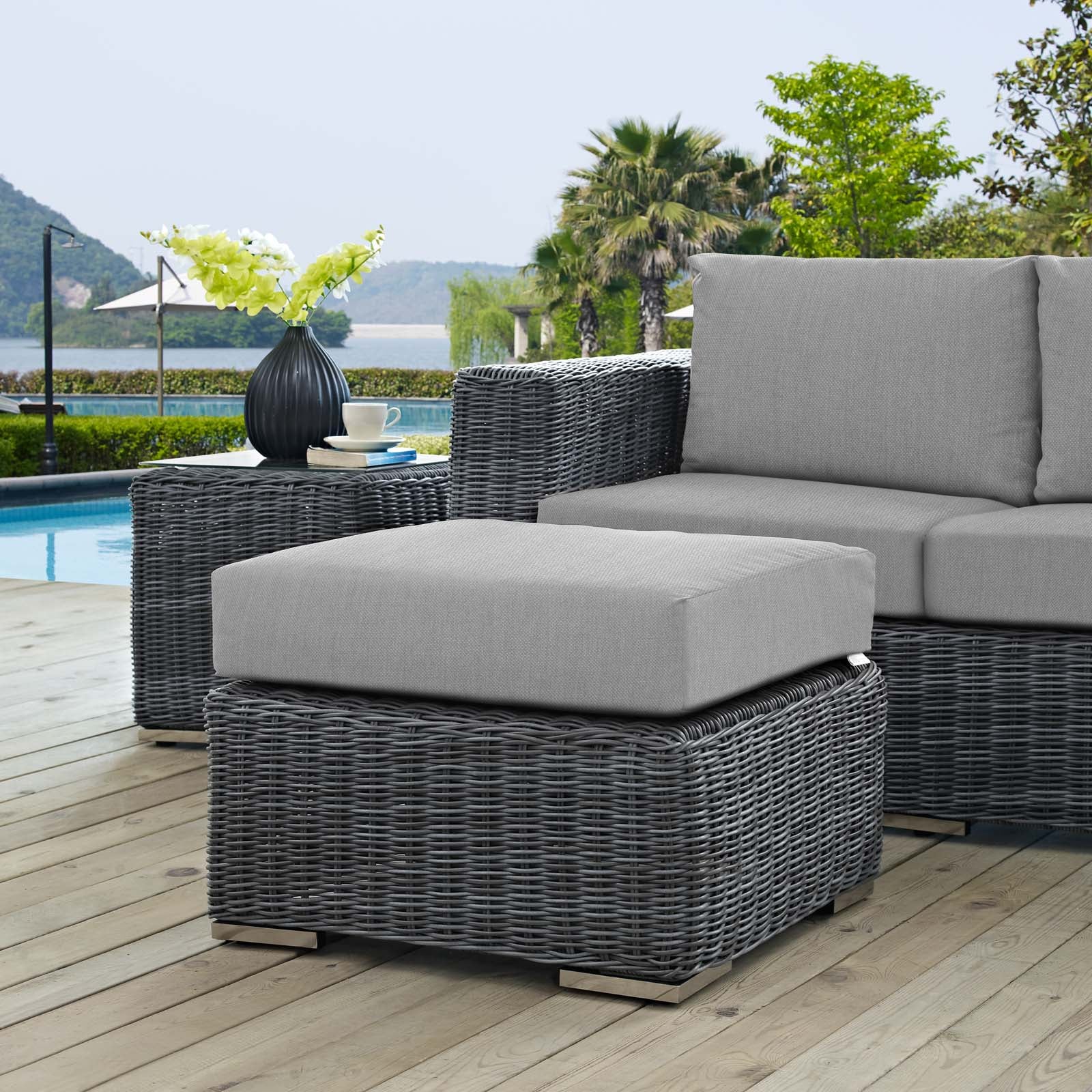 Modway Outdoor Ottomans - Summon Outdoor Patio Sunbrella Ottoman Canvas Gray