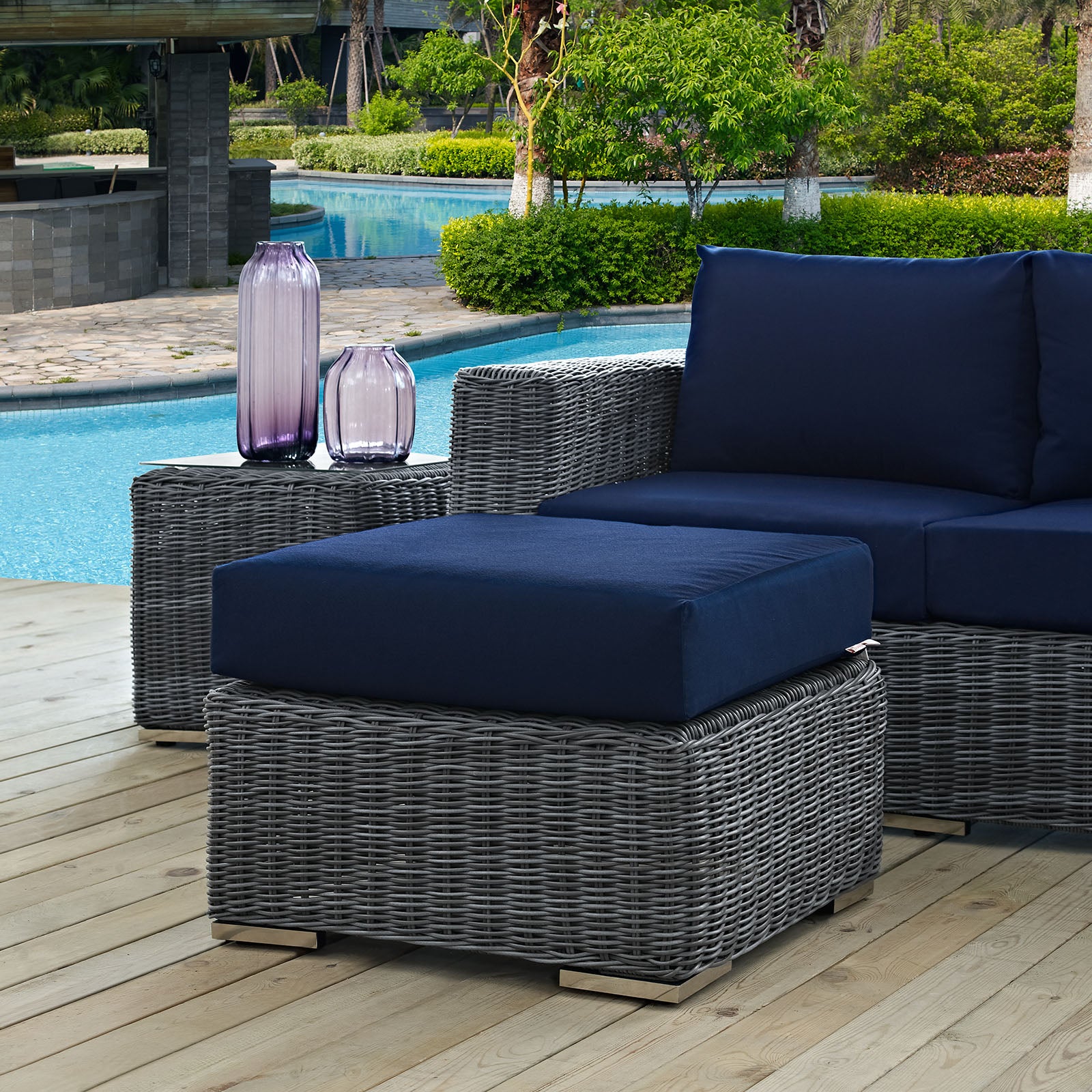 Modway Outdoor Stools & Benches - Summon Outdoor Sunbrella Ottoman Navy