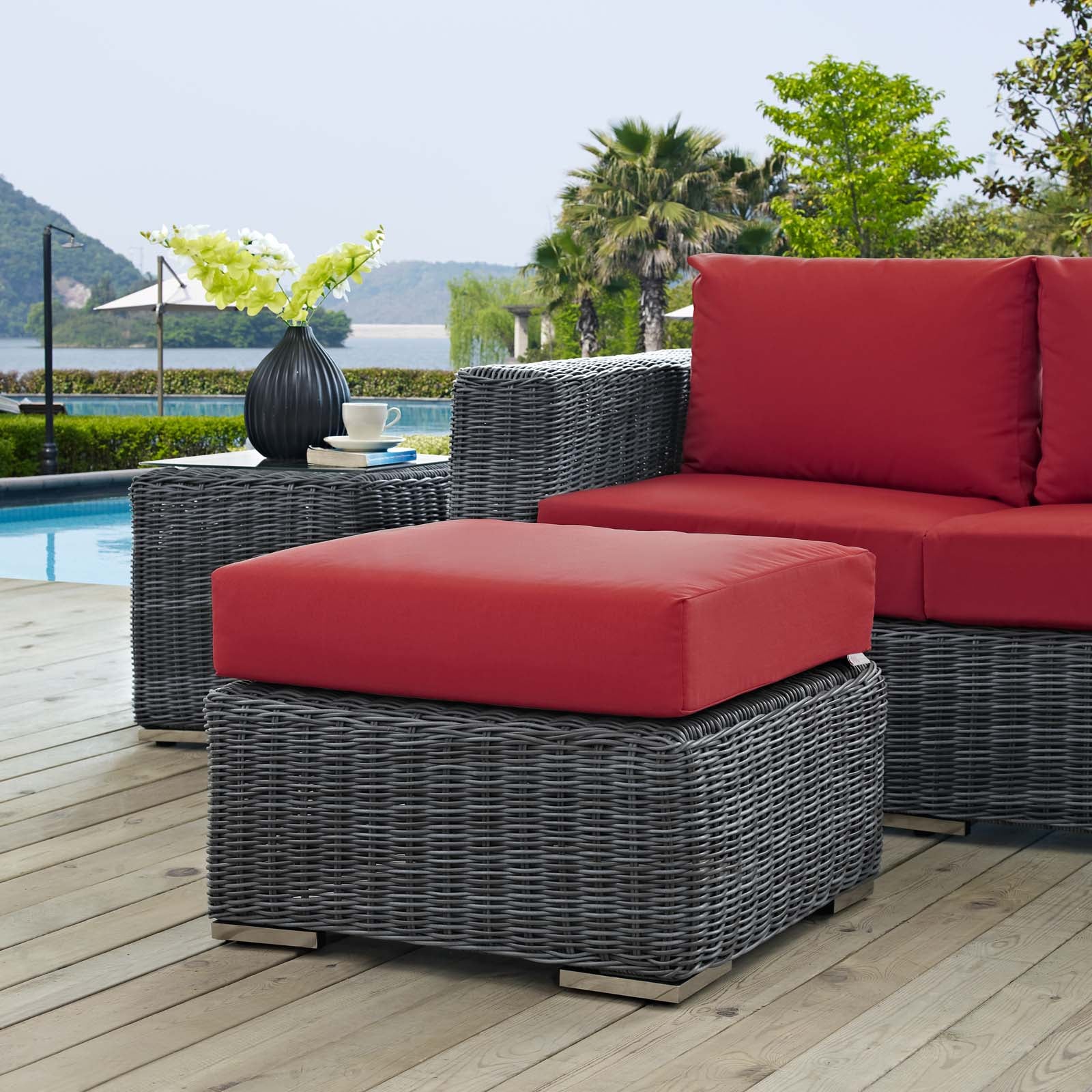 Modway Outdoor Stools & Benches - Summon Outdoor Patio Sunbrella Ottoman Canvas Red