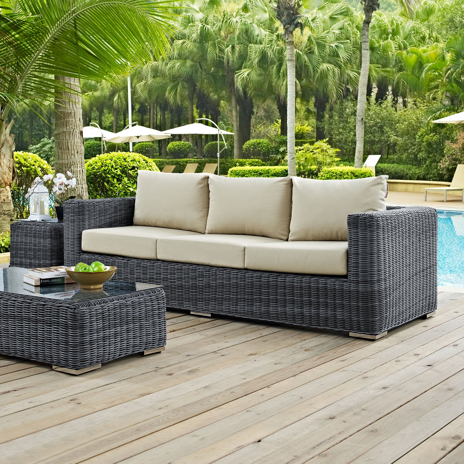 Modway Outdoor Sofas - Summon Outdoor Patio Sunbrella Sofa Canvas Antique Beige