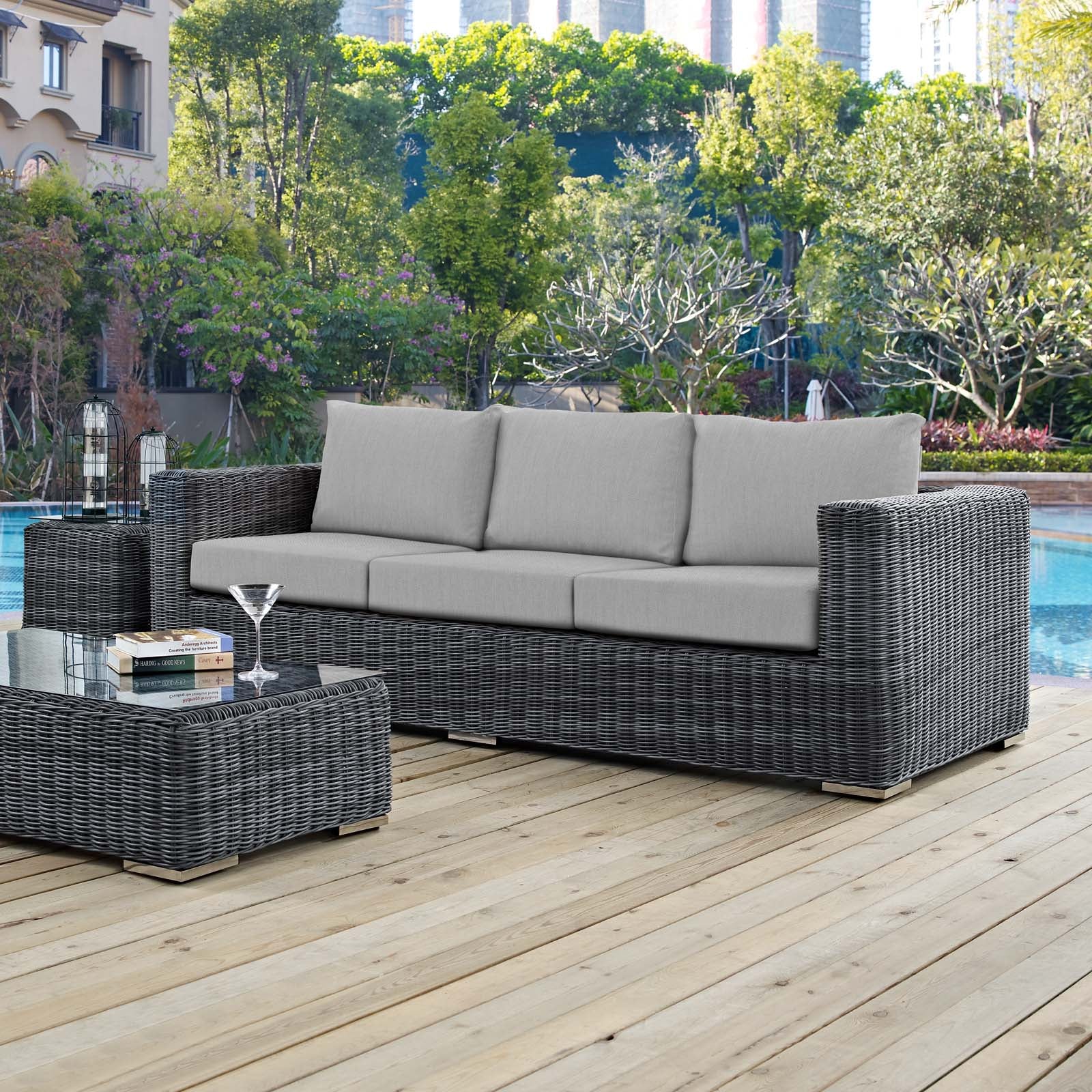 Modway Outdoor Sofas - Summon Outdoor Patio Sunbrella Sofa Canvas Gray