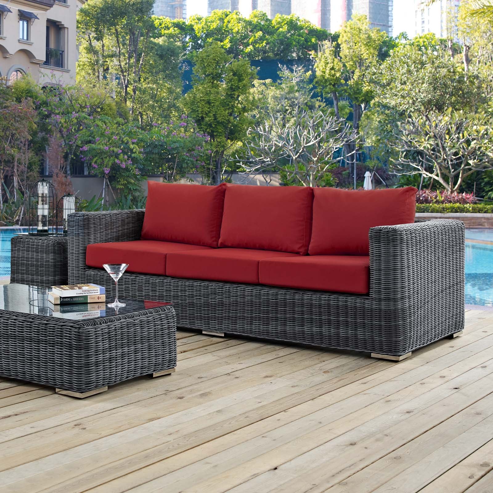Modway Outdoor Sofas - Summon Outdoor Patio Sunbrella Sofa Canvas Red