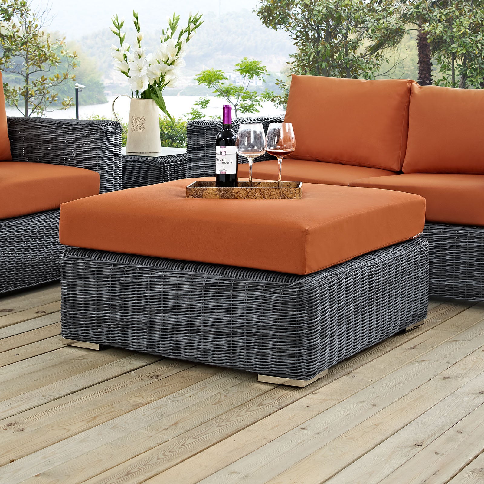 Modway Outdoor Stools & Benches - Summon Outdoor Patio Sunbrella Square Ottoman Canvas Tuscan