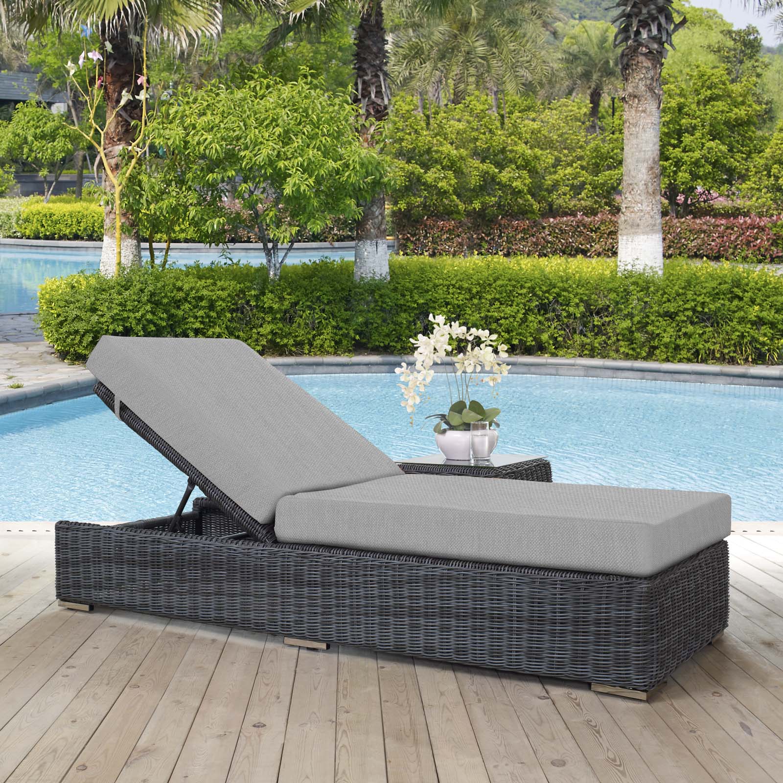 Modway Outdoor Loungers - Summon Outdoor Patio Sunbrella Chaise Lounge Canvas Gray