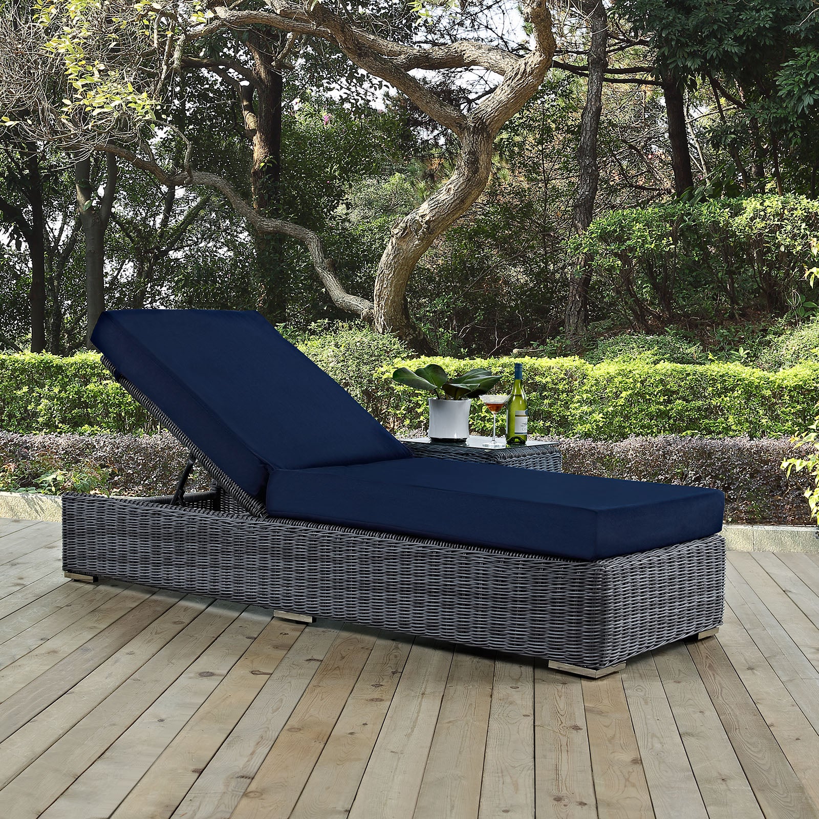 Modway Outdoor Loungers - Summon Outdoor Patio Sunbrella Chaise Lounge Canvas Navy